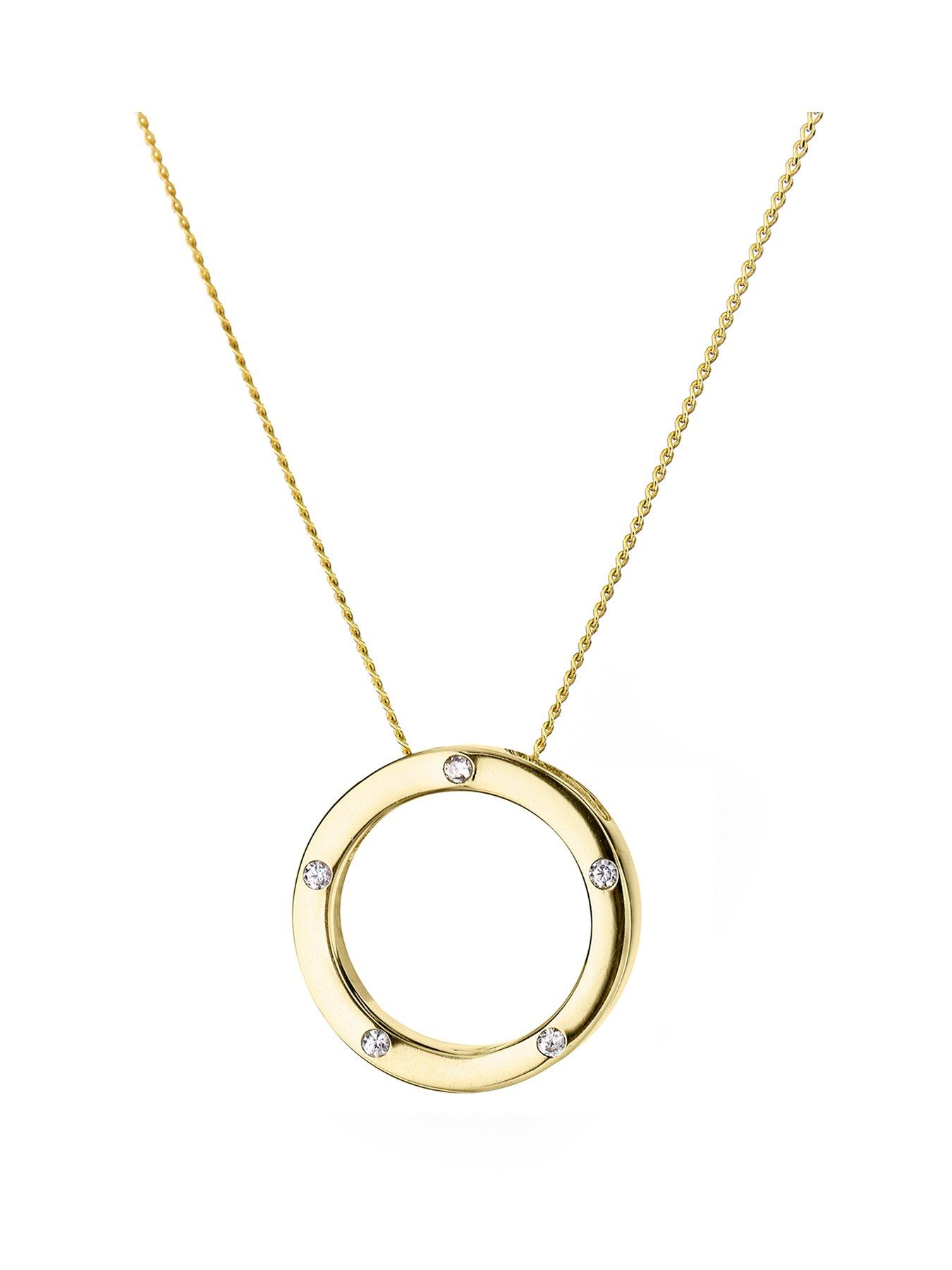 Love Gold 9Ct Yellow Gold White Cubic Zirconia Circle Pendant On 18 Inch Curb Chain review