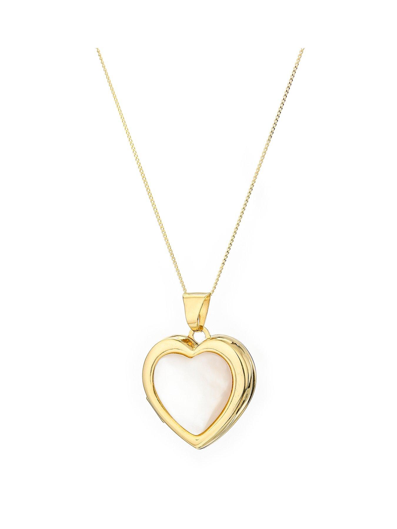 Love Pearl 9Ct Yellow Gold White Mother Of Pearl Heart Locket Pendant On 18 Inch Curb Chain review