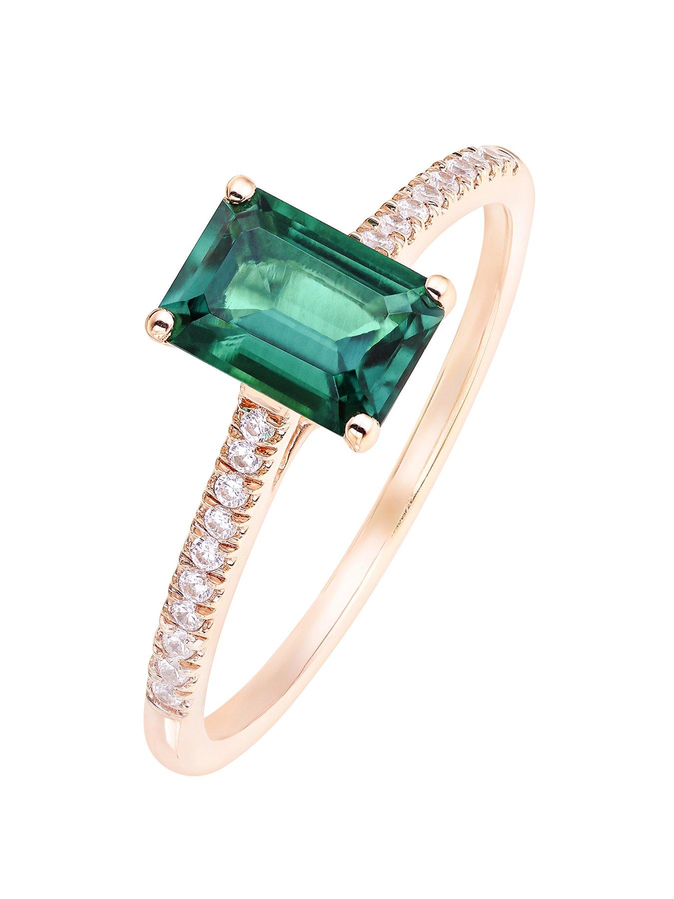 Product photograph of Love Gem 9ct Rose Gold Octagon Created Emerald And 0 09ct Diamond Ring from very.co.uk