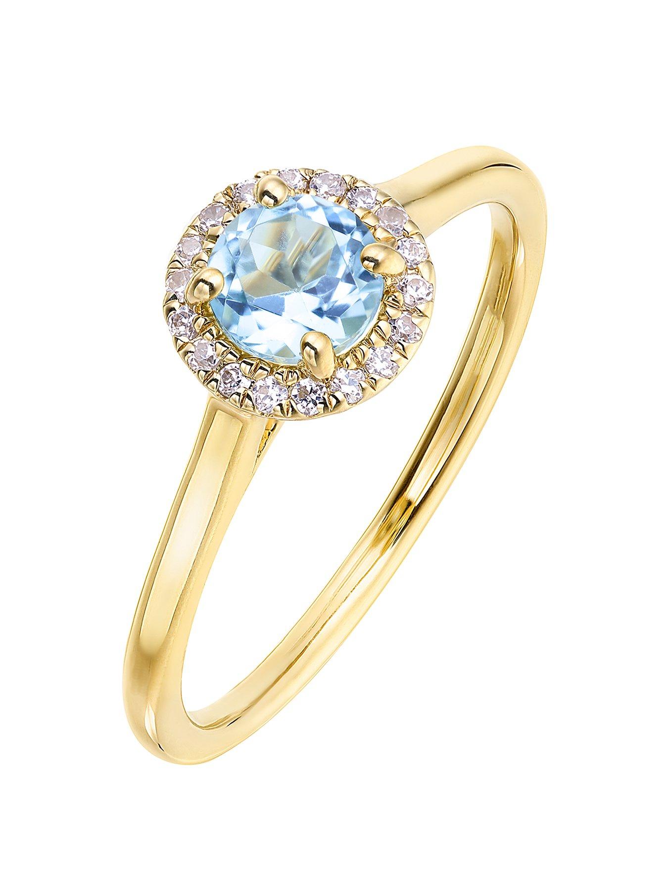 Love Gem 9Ct Yellow Gold 5Mm Round Swiss Blue Topaz And 0.08Ct Diamond Birthstone Halo Ring review