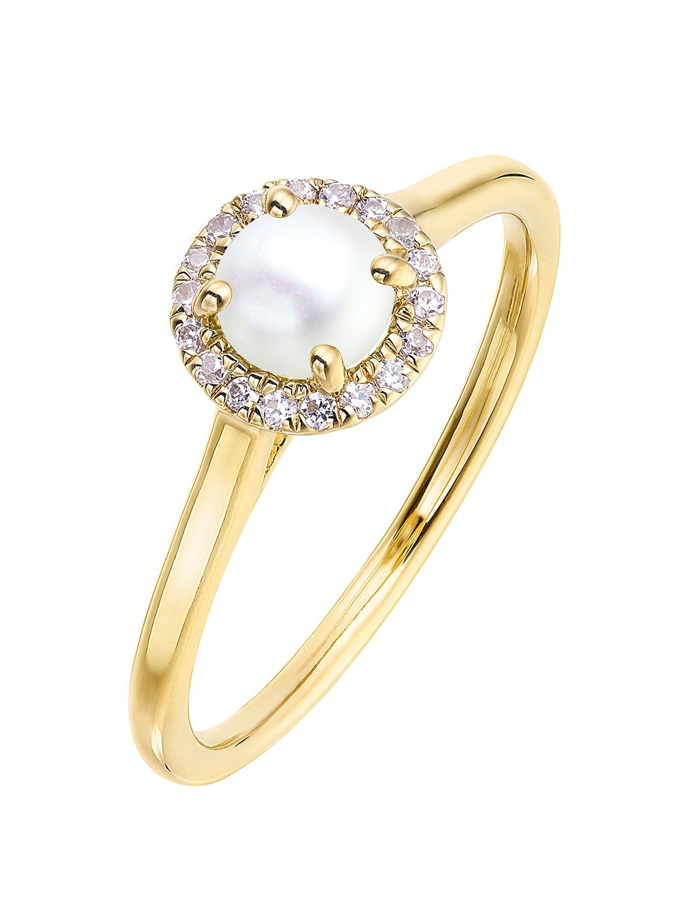 Love Gem 9Ct Yellow Gold 5Mm Round Pearl And 0.08Ct Diamond Birthstone Halo Ring review