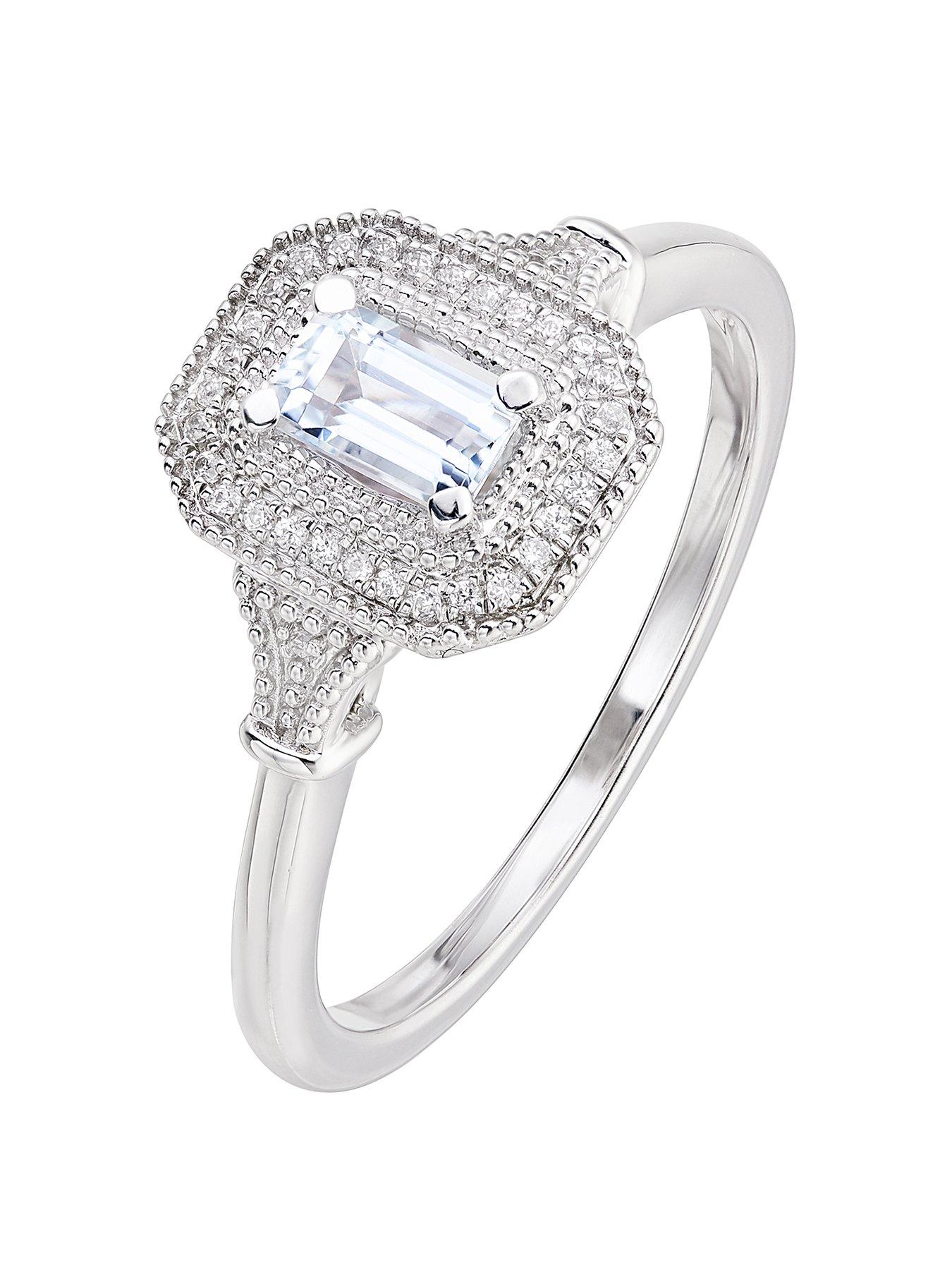 Product photograph of Love Gem 9ct White Gold Octagon Aquamarine And Diamond Ring from very.co.uk