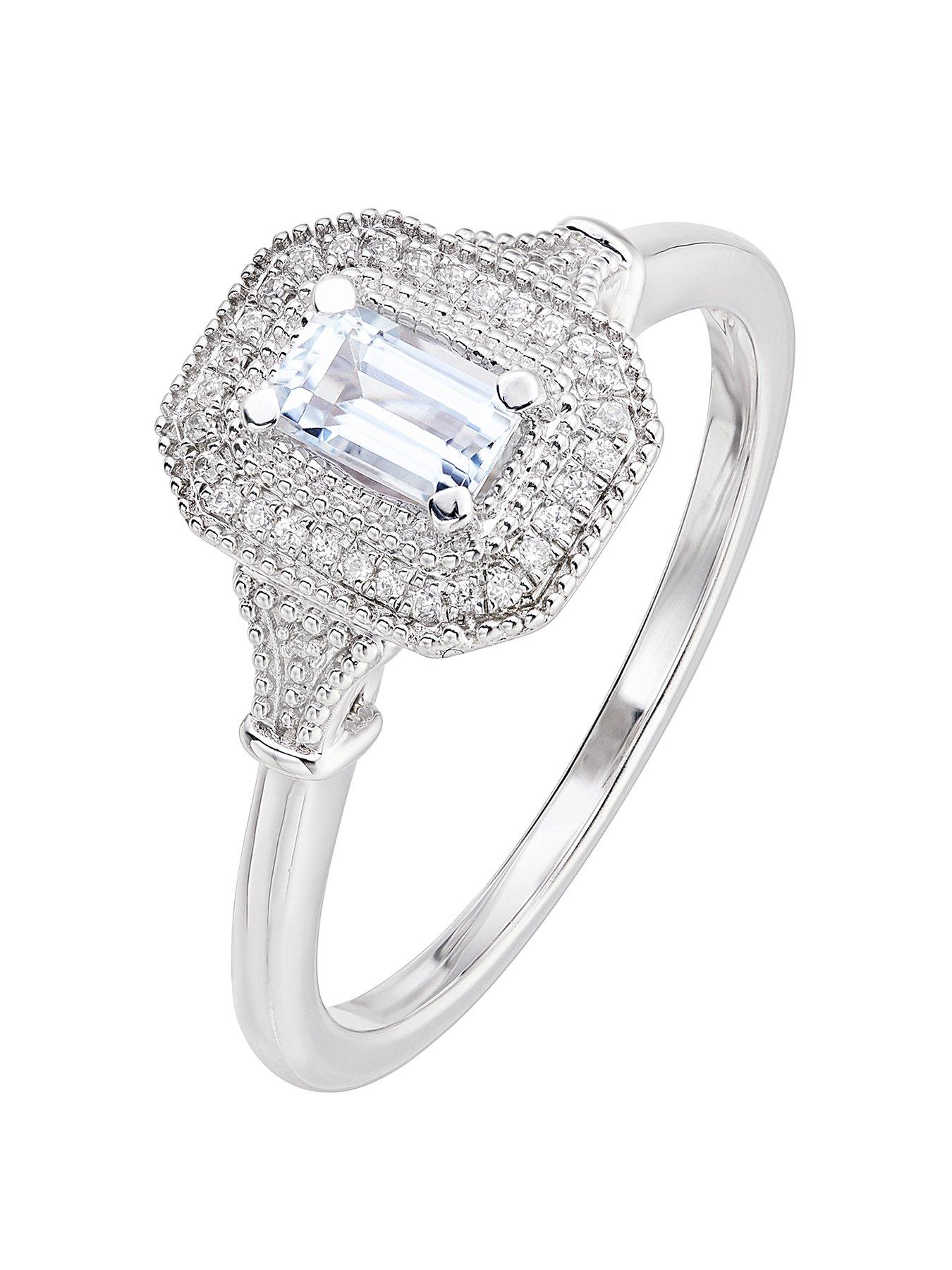 Product photograph of The Love Collection 9ct White Gold Octagon Aquamarine And Diamond Ring from very.co.uk
