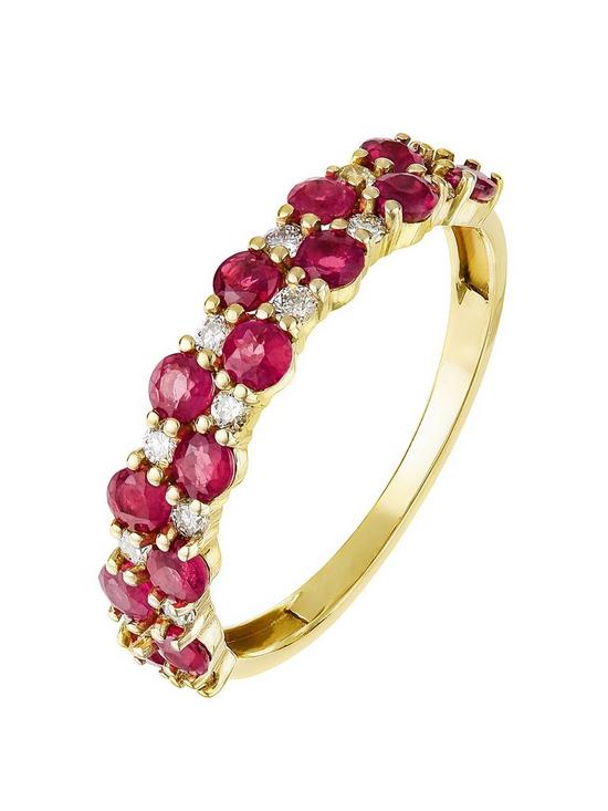 front image of love-gem-9ct-yellow-gold-double-row-round-ruby-and-016ct-diamond-ring