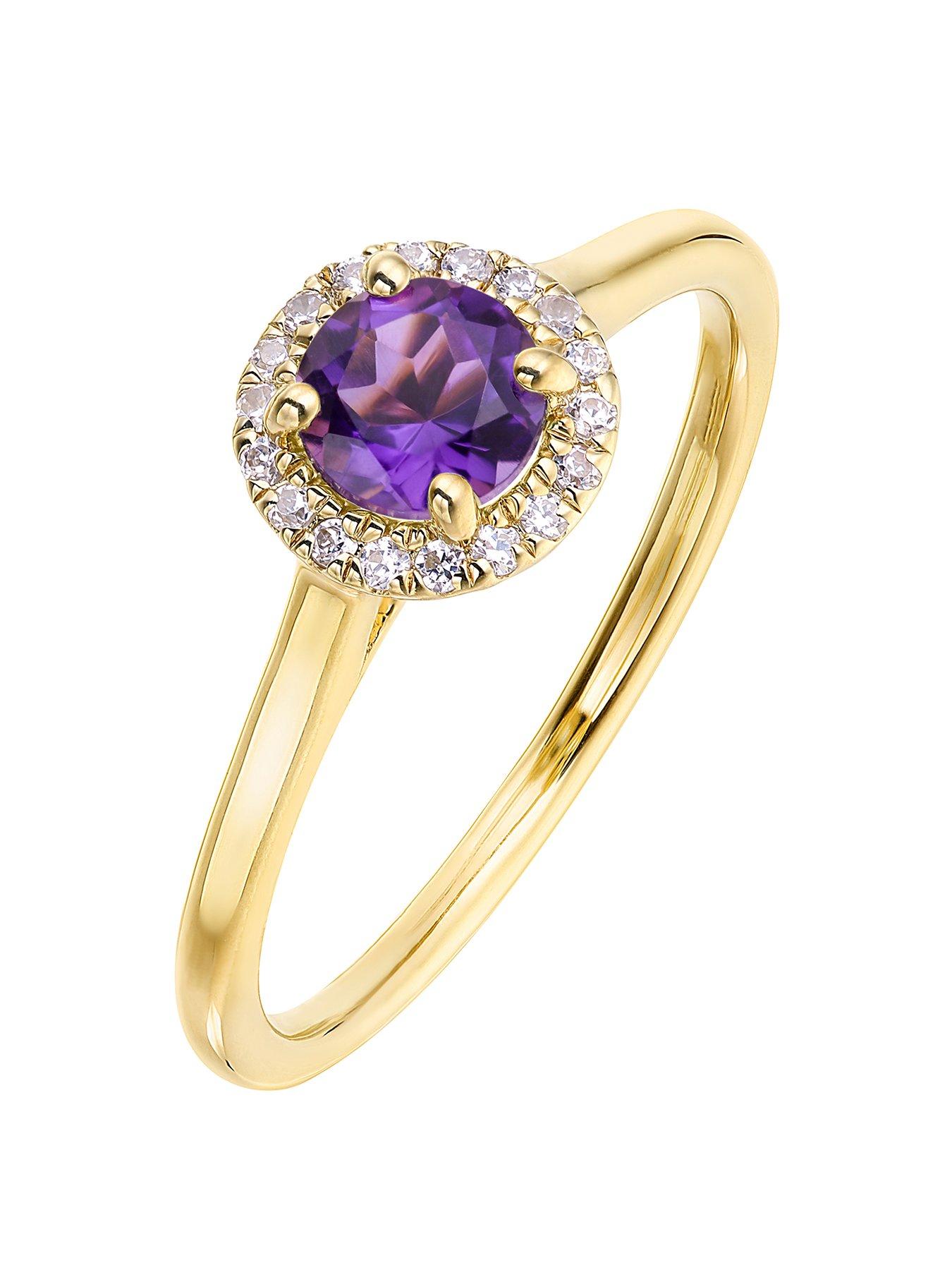 Love Gem 9Ct Yellow Gold 5Mm Round Amethyst And 0.08Ct Diamond Birthstone Halo Ring review