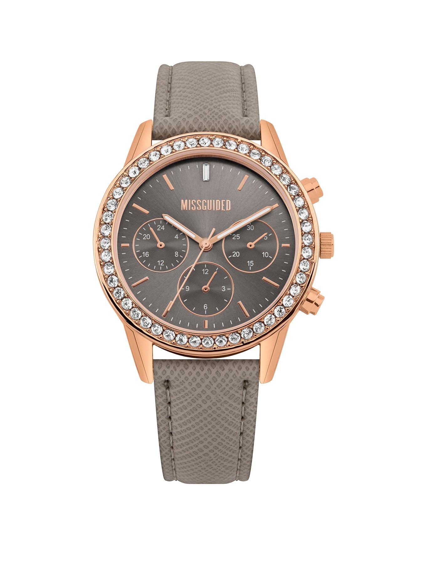 Missguided Missguided Mink Saffiano Strap With Rose Gold Case And Stone Set Bezel With Mink Look Multi Dial review