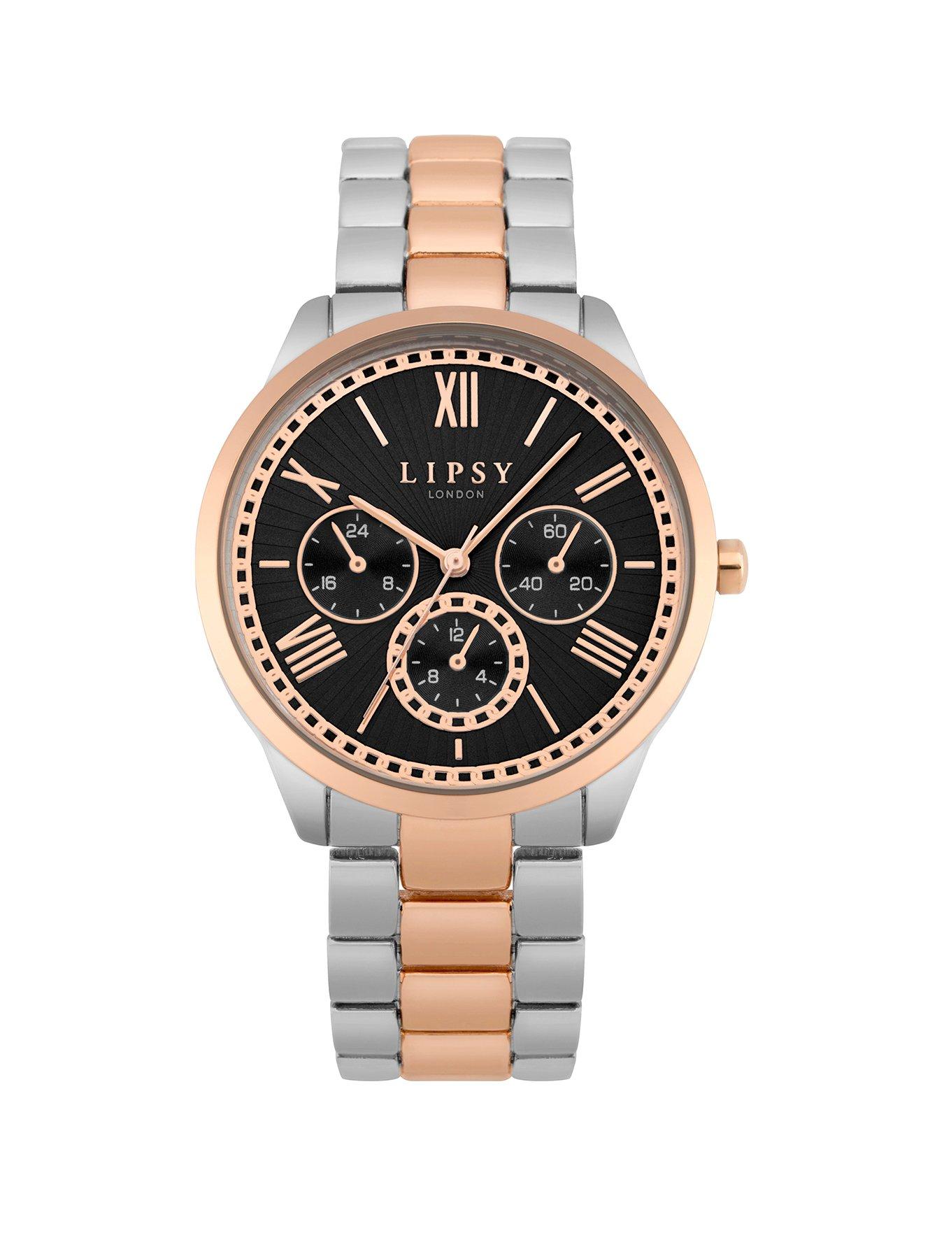 Lipsy Lipsy Two-Tone Silver/Rose Gold Centre Bracelet With Black Satin Fan Texture Dial And None review