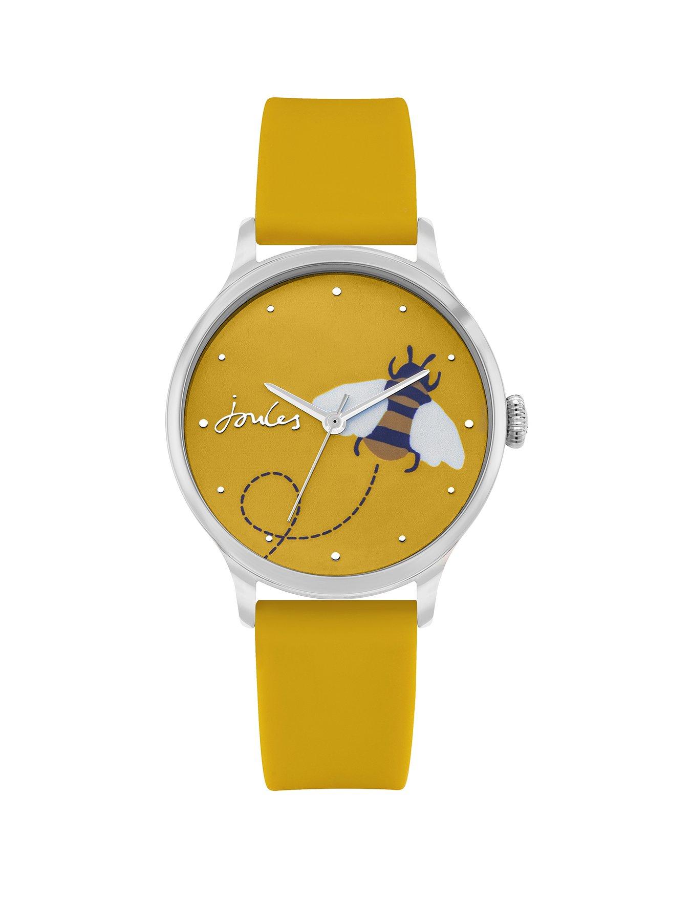 Joules Ladies Watch With Yellow Silicone Strap And Yellow Bee Gloss Print Dial review