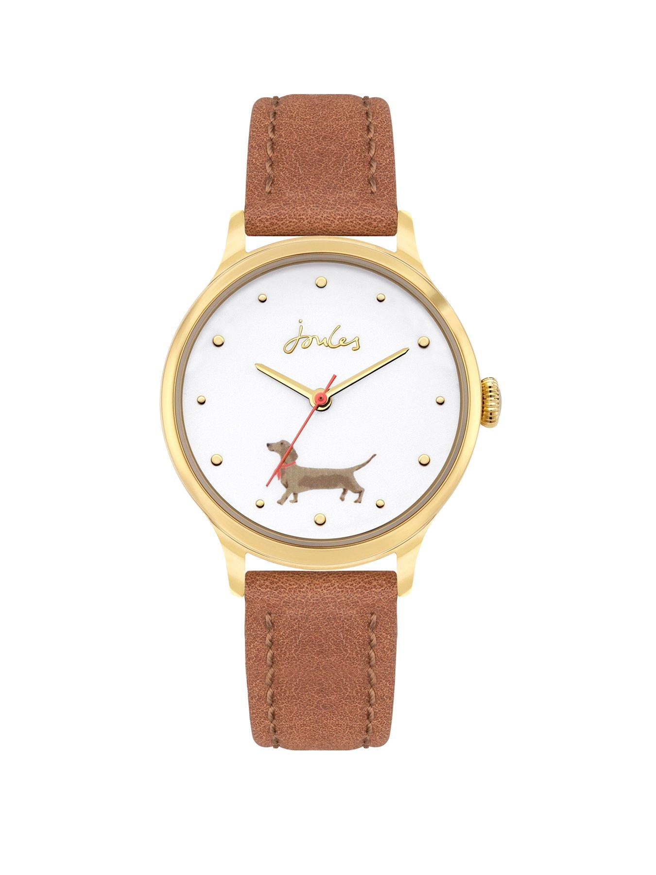 Joules Ladies Watch With Tan Leather Strap And Off-White With Daschund Print Dial review