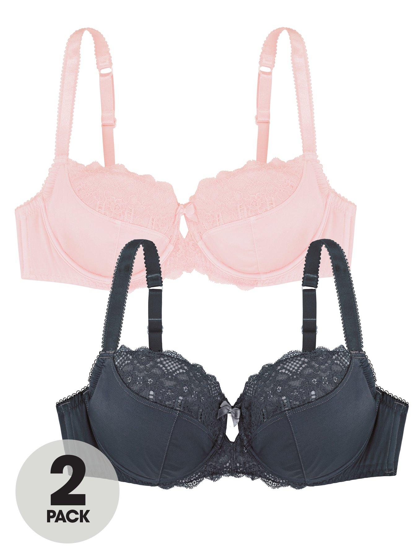Buy 2 Pack Pink & Charcoal Seam Free Moulded Bras - Grey - L in