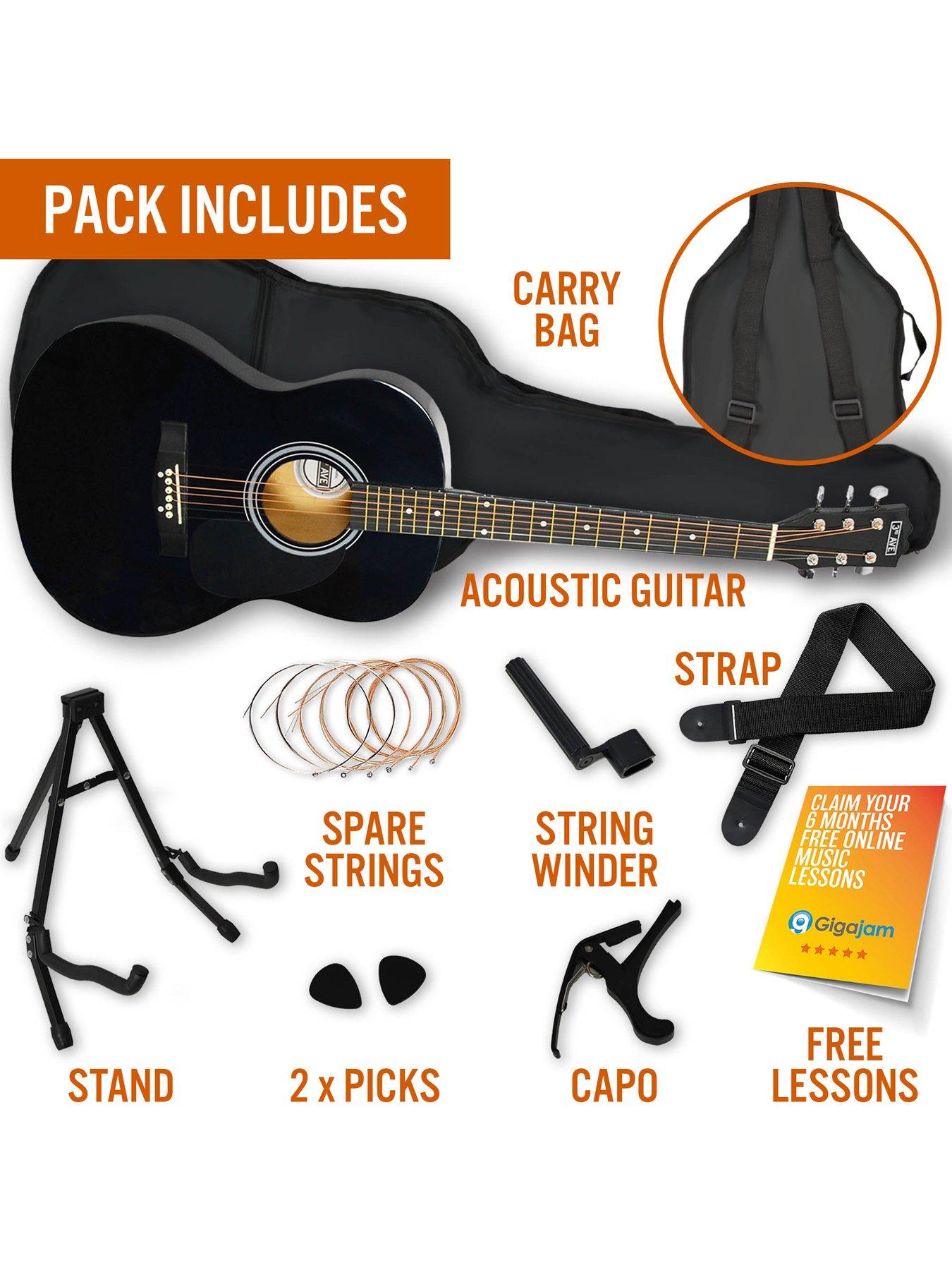 Image 3 of 5 of 3rd Avenue Full Size 4/4 Acoustic Guitar Pack for Beginners - 6 Months FREE Lessons - Black