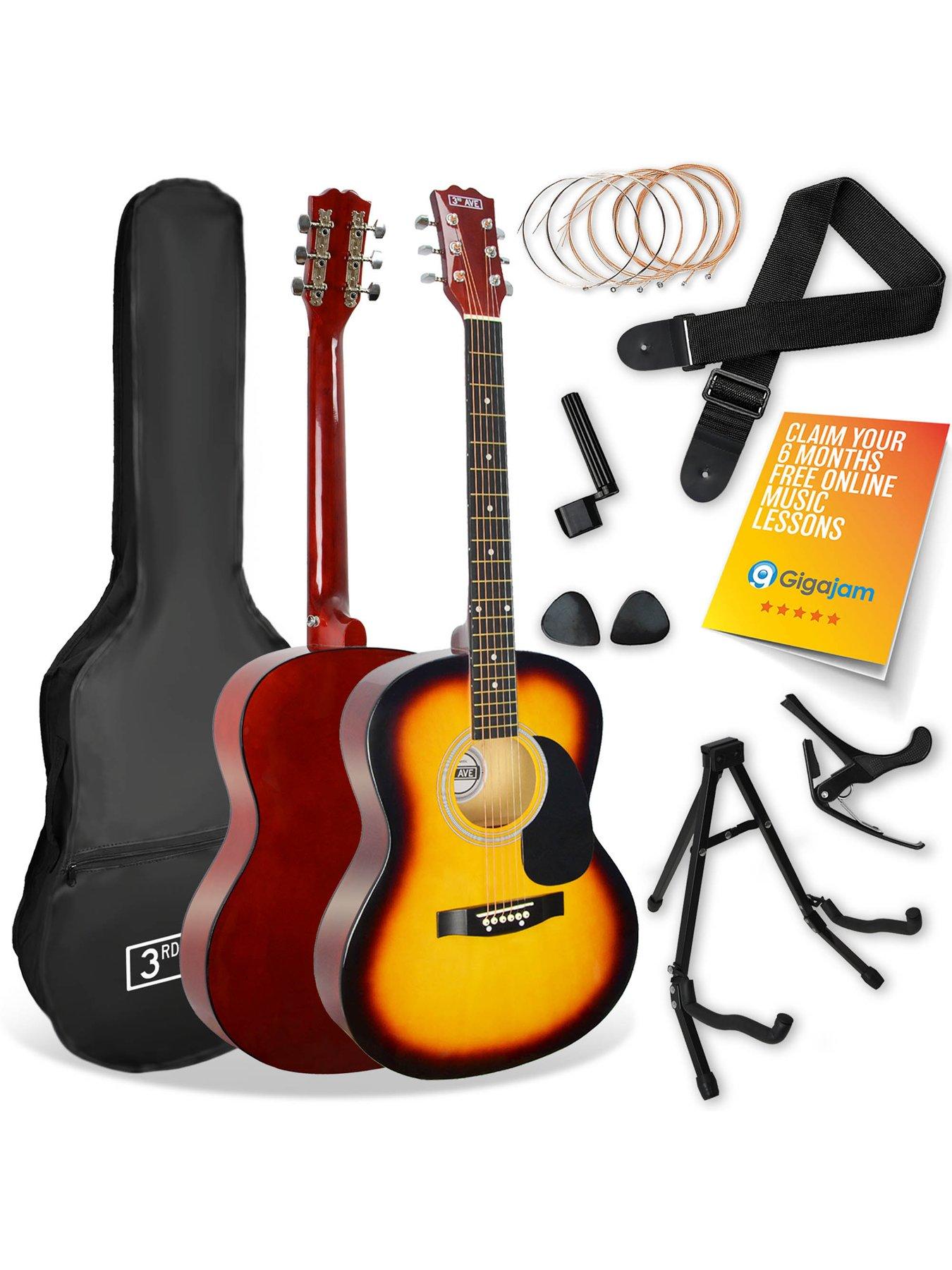 3rd Avenue Full Size 4/4 Acoustic Guitar Pack for Beginners - 6 Months FREE Lessons - Sunburst