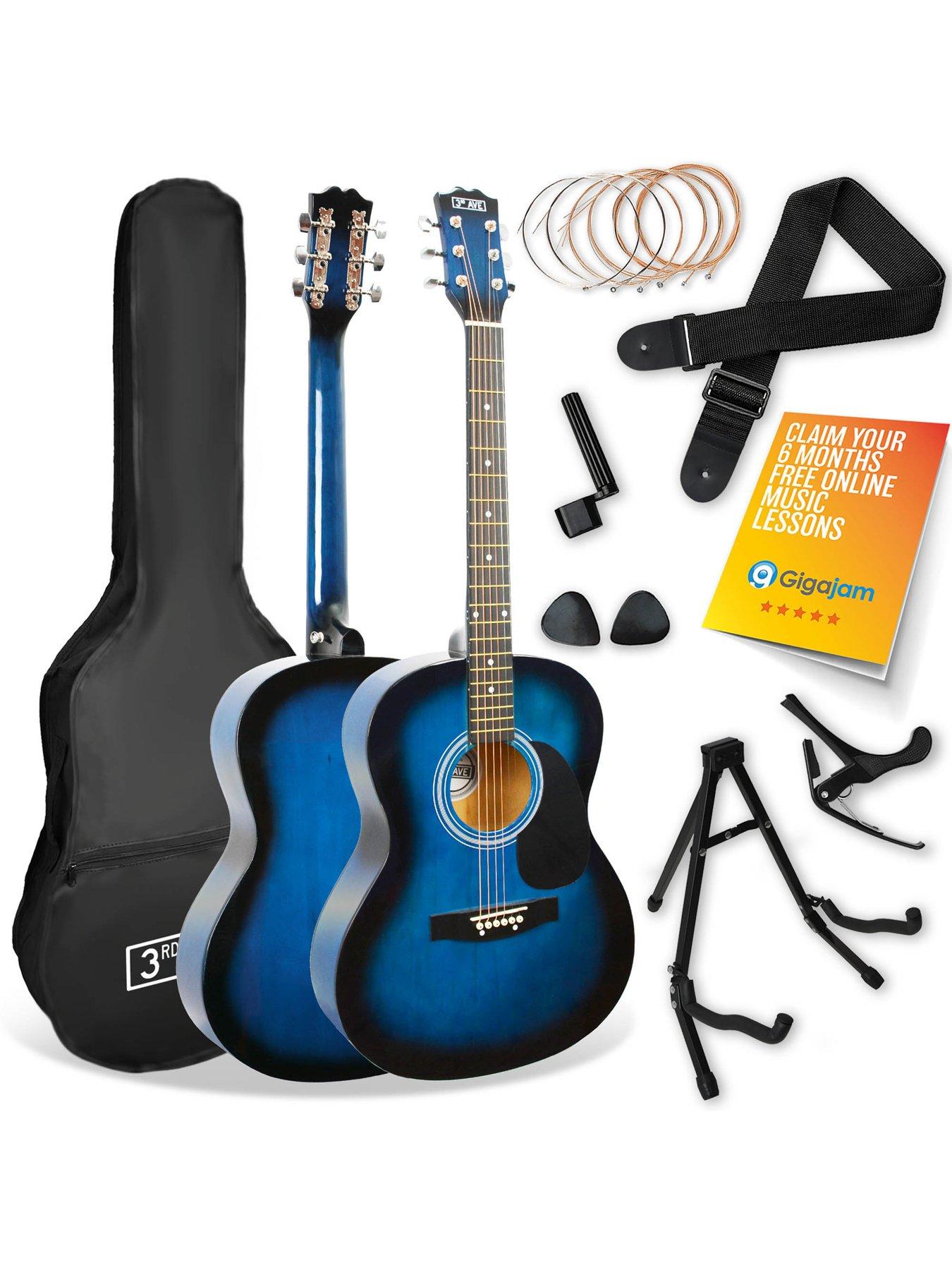 3rd Avenue Full Size 4/4 Acoustic Guitar Pack for Beginners - 6 Months FREE  Lessons - Black