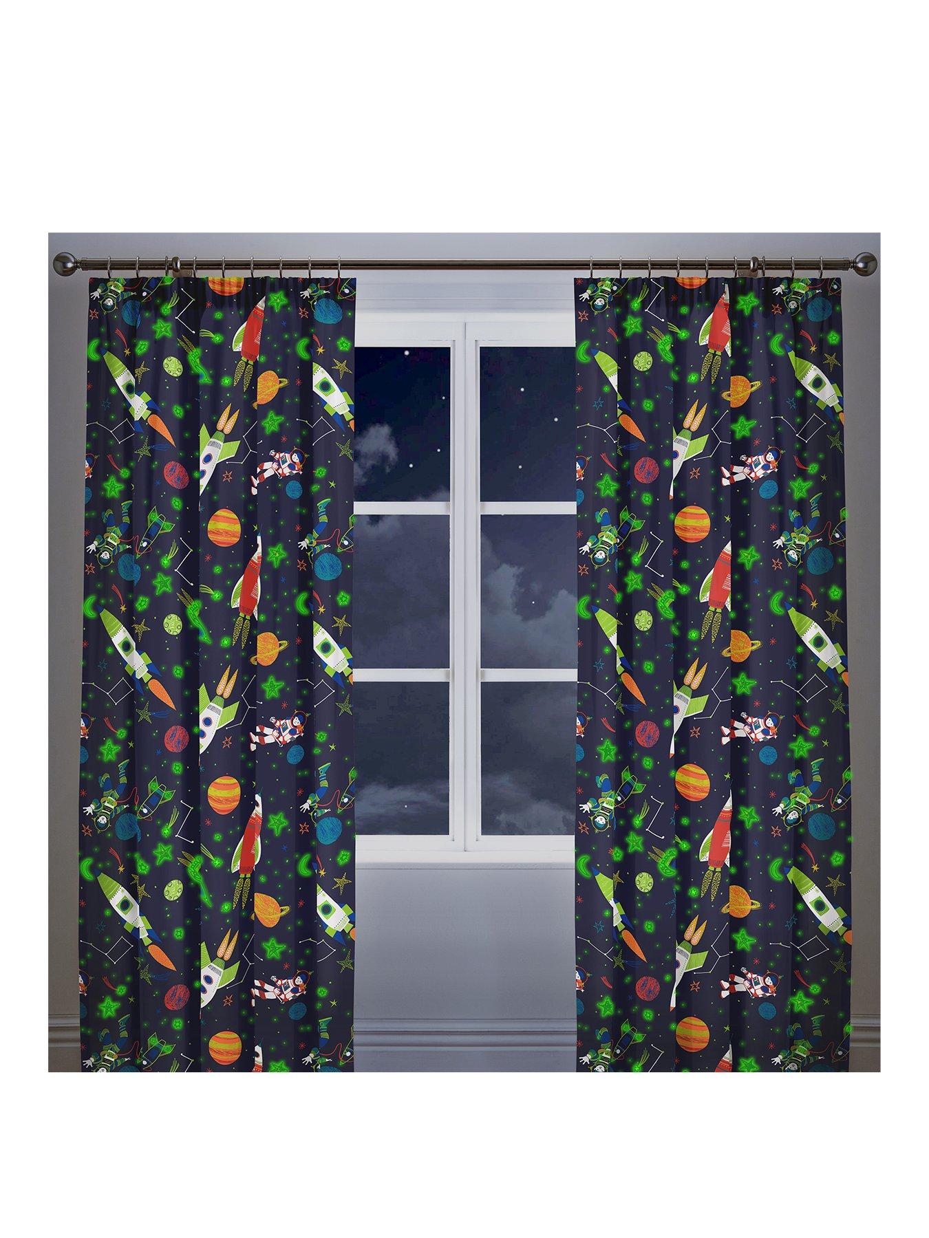 Image 1 of 1 of Bedlam Supersonic Glow In The Dark Lined Pleated Curtains