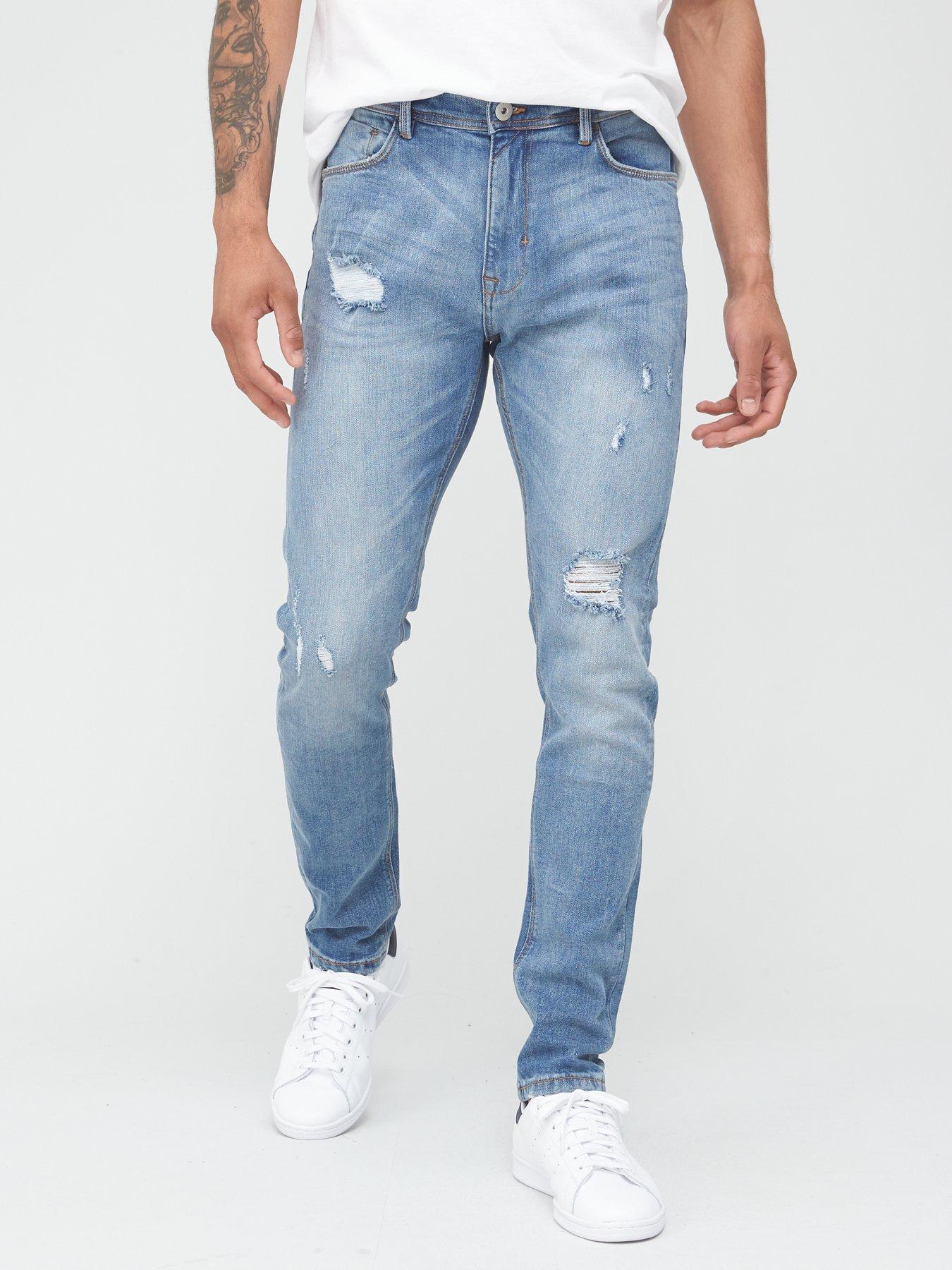 Very Man Skinny Jeans with Stretch - Vintage Mid Blue Wash | very.co.uk
