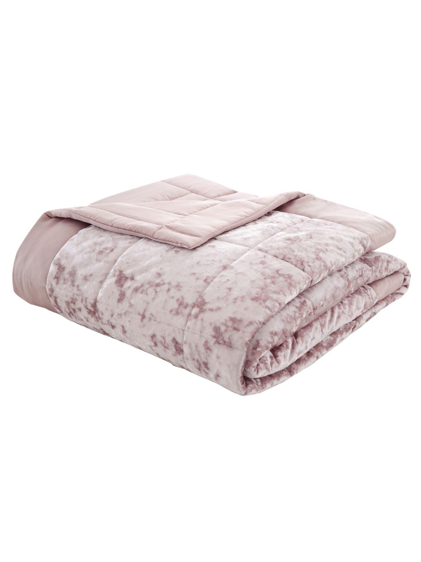 undefined Crushed Velvet Bedspread Throw - Pink