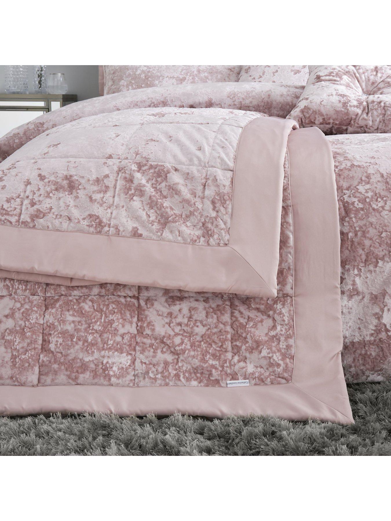 Image 3 of 6 of Catherine Lansfield Crushed Velvet Bedspread Throw - Pink