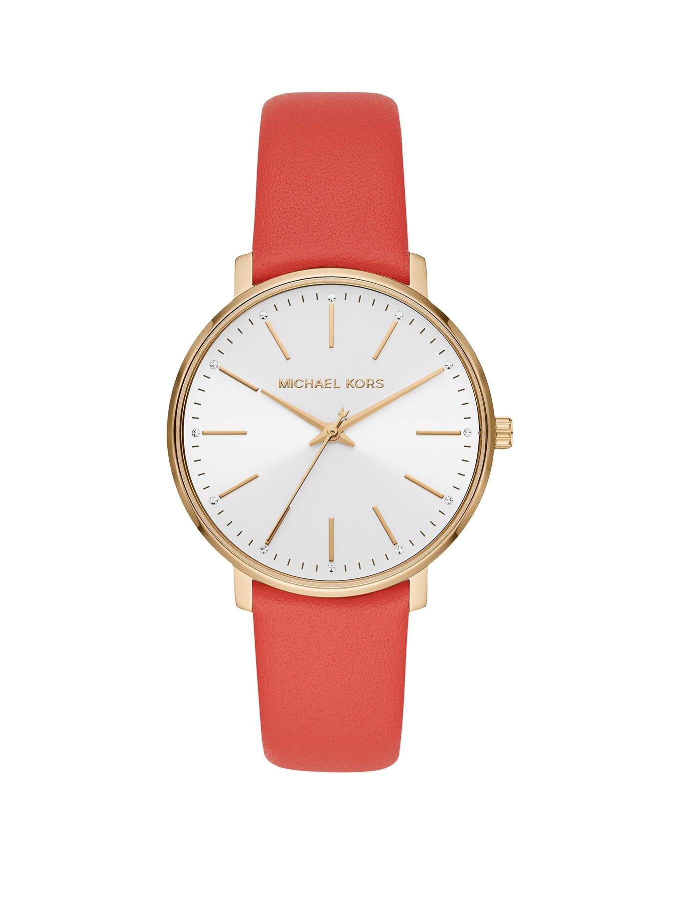 Michael Kors Michael Kors Pyper Coral Leather Strap White Mother Of Pearl Dial Ladies Watch review