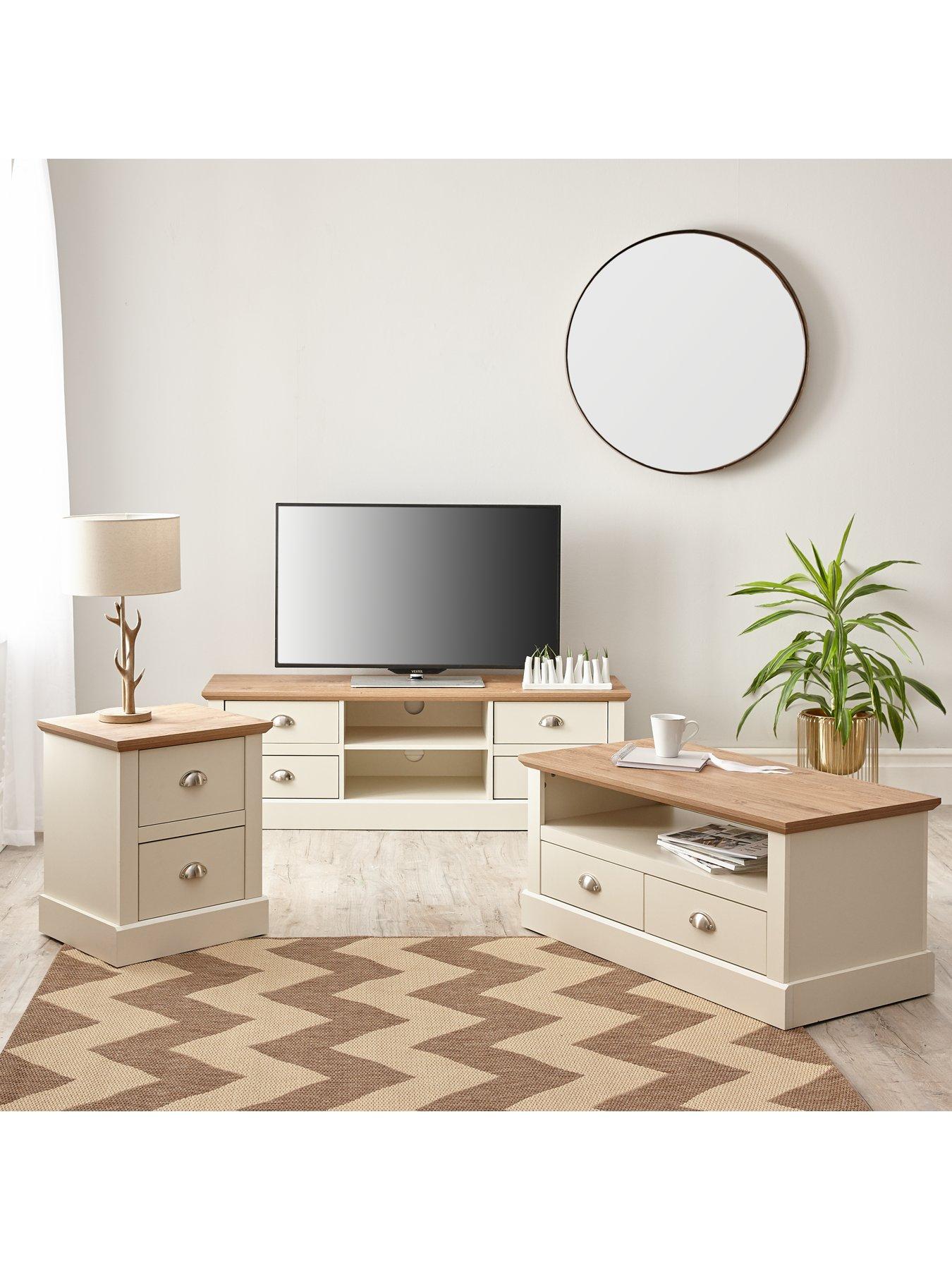 Very Home Crawford 3 Piece Package - TV Unit, Coffee Table and Lamp Table -  Ivory/Oak Effect | very.co.uk