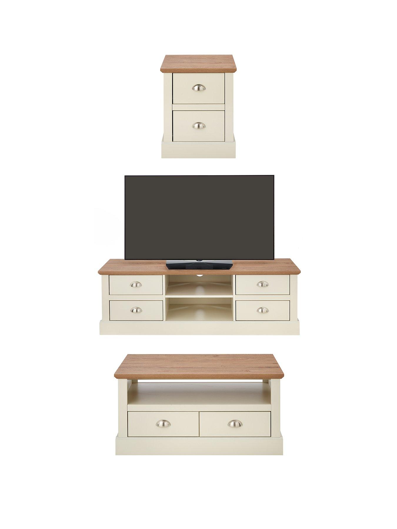 Image 2 of 6 of Very Home Crawford 3 Piece Package - TV Unit, Coffee Table and Lamp Table - Ivory/Oak Effect