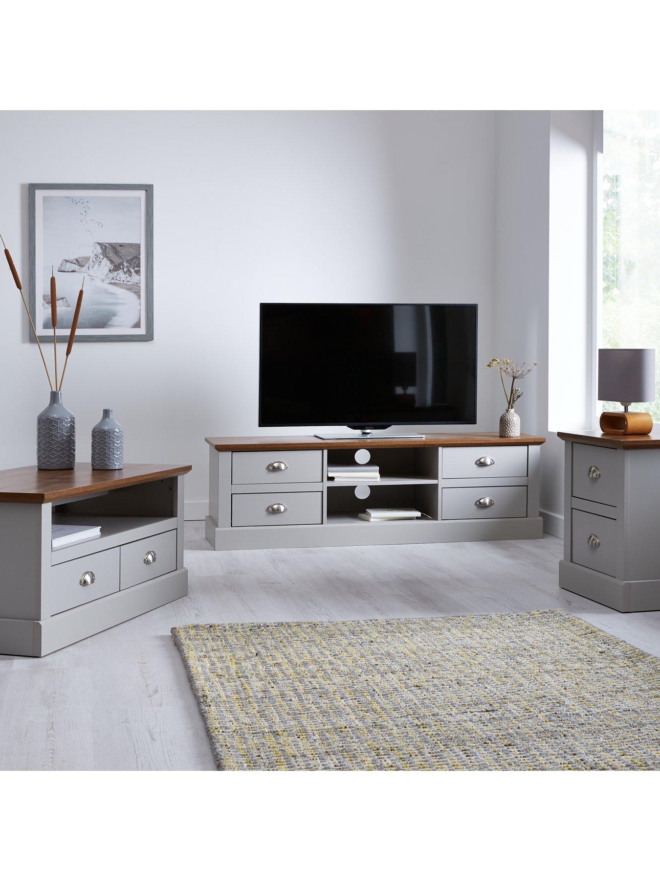 Very Home Crawford 3 Piece Package - Tv Unit, Coffee Table And Lamp Table - Grey/Dark Oak Effect