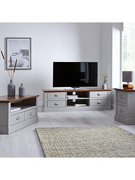 Crawford 3 Piece Package - Tv Unit, Coffee Table And Lamp Table - Grey/Dark Oak Effect