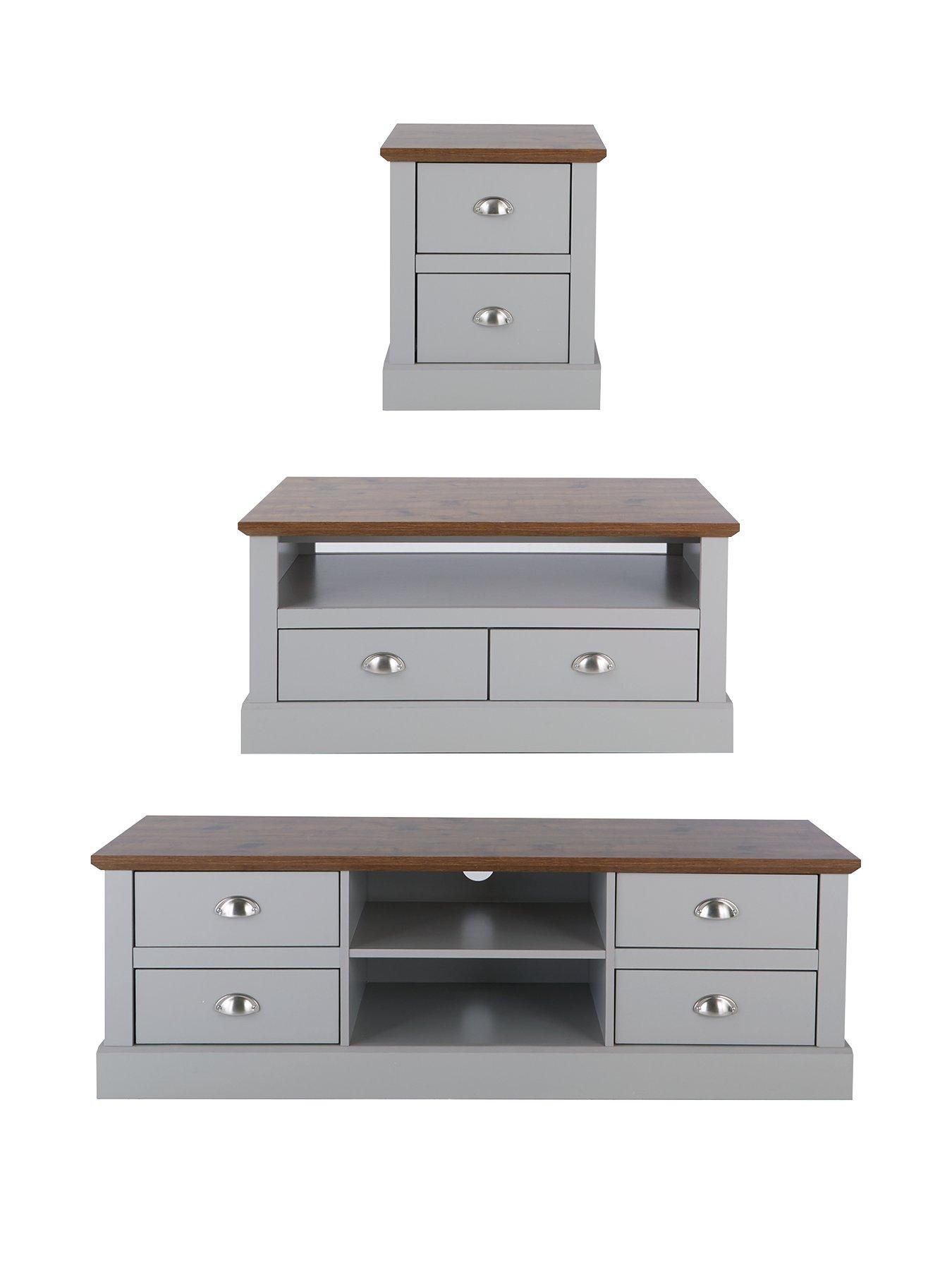 Image 2 of 6 of The Very Collection Crawford 3 Piece Package - TV Unit, Coffee Table and Lamp Table - Grey/Dark Oak Effect