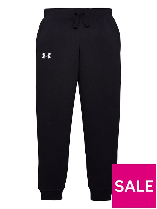 front image of under-armour-childrensnbsprival-cotton-pants-black-white