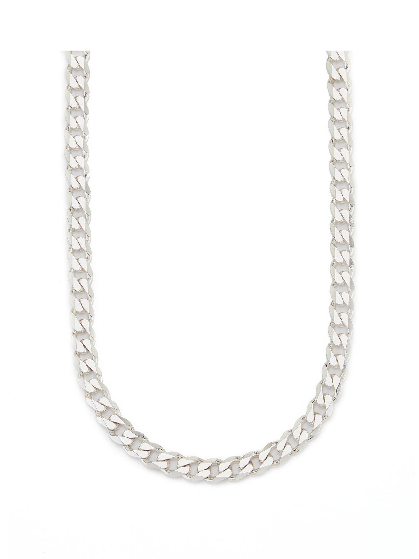 Mens silver curb chain on sale necklace