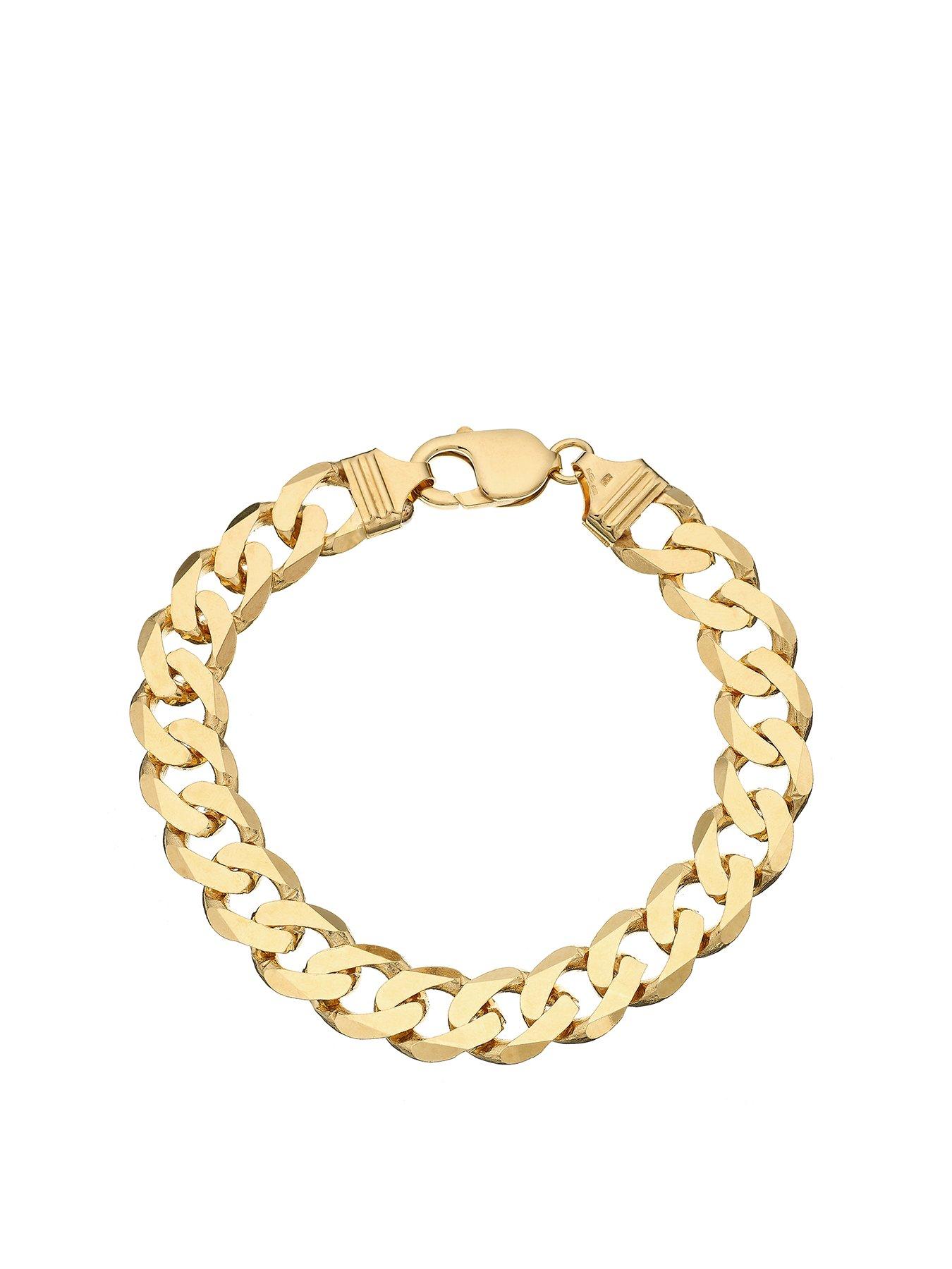 9ct Yellow Gold Heavy and Solid Curb Link Charm Bracelet with