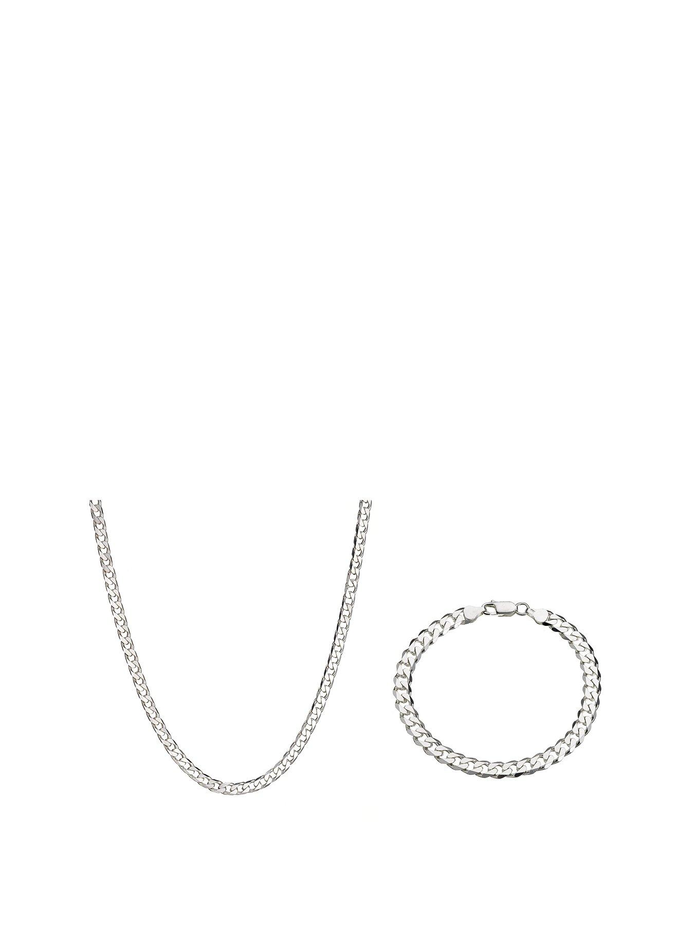 Sterling Silver 1oz Solid Diamond Cut Curb Chain And Bracelet Set