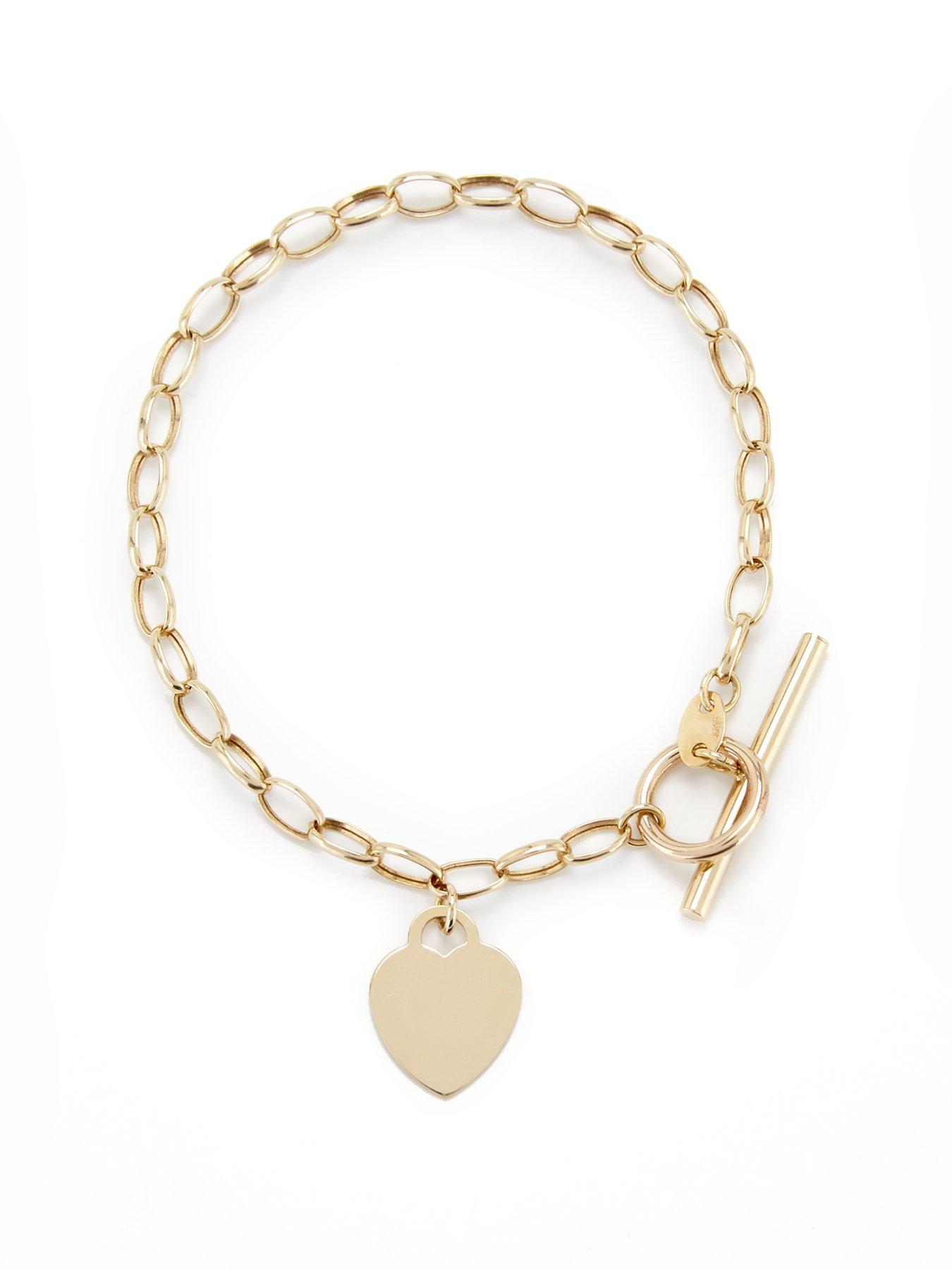 Product photograph of Love Gold 9ct Gold Heart T-bar Bracelet from very.co.uk