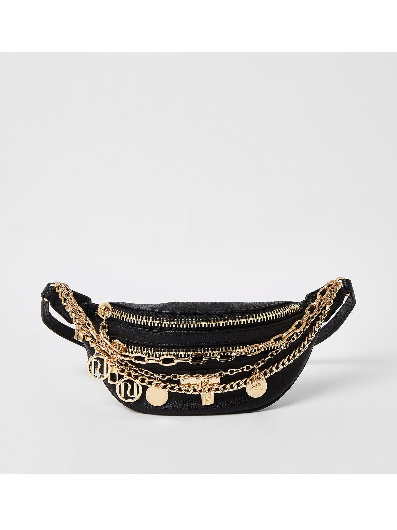 black bum bag with chain