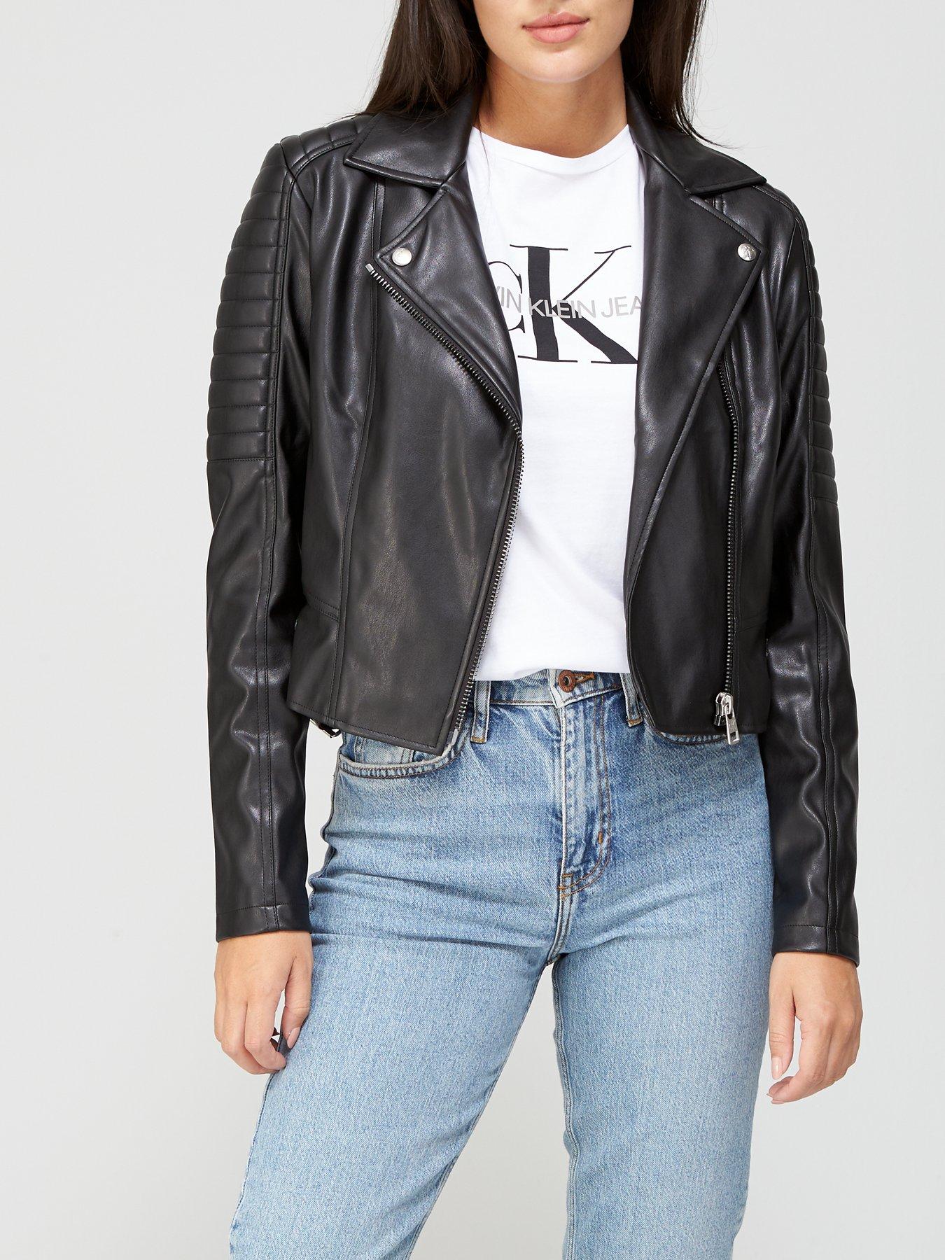 calvin klein jeans leather biker jacket
