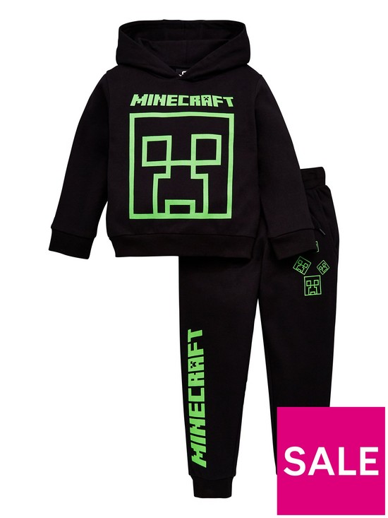 front image of minecraft-boysnbsphoodie-and-jogger-set-black