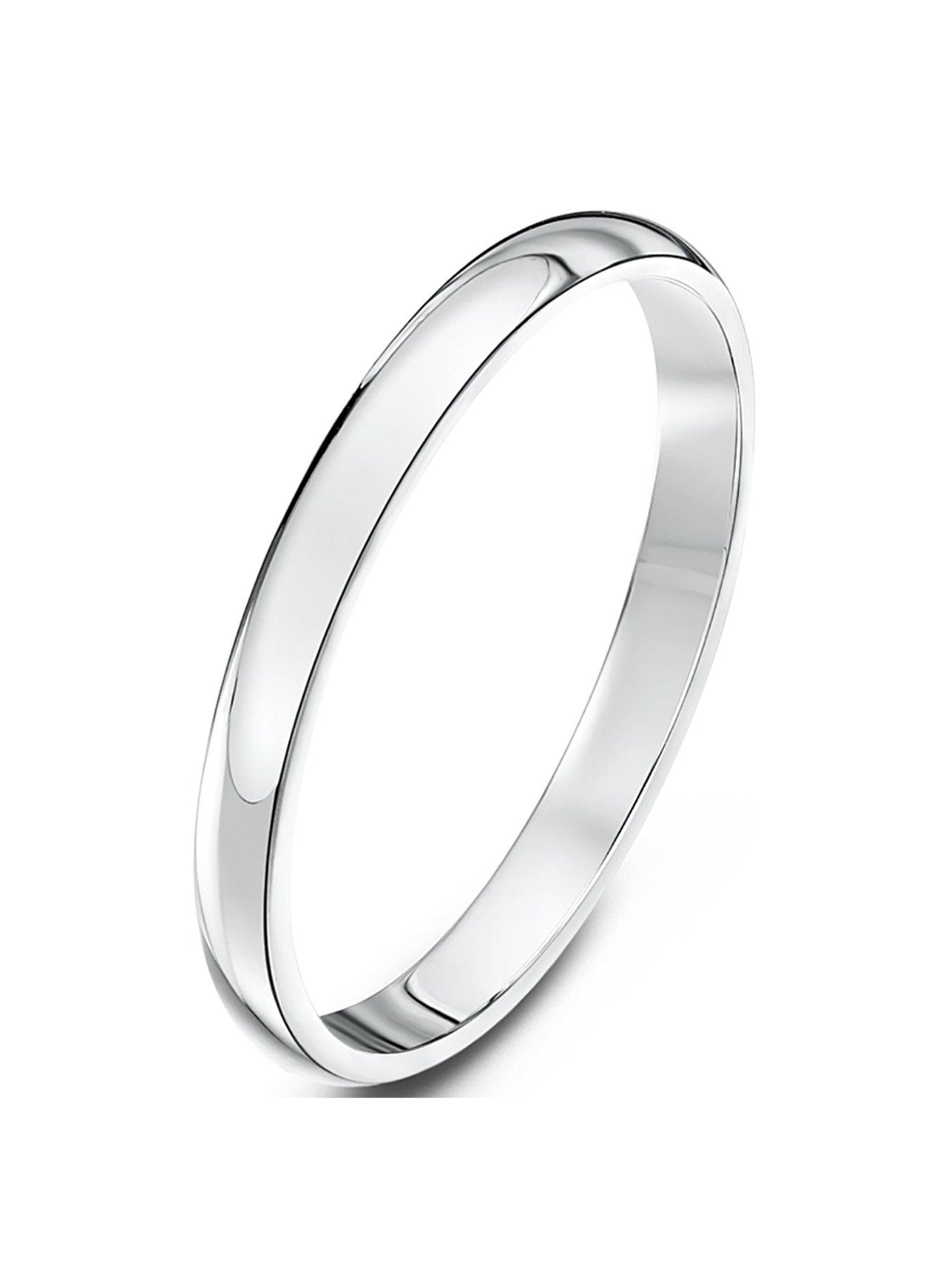 The Love Collection 9ct White Gold 2mm Heavy D Shape Band Very