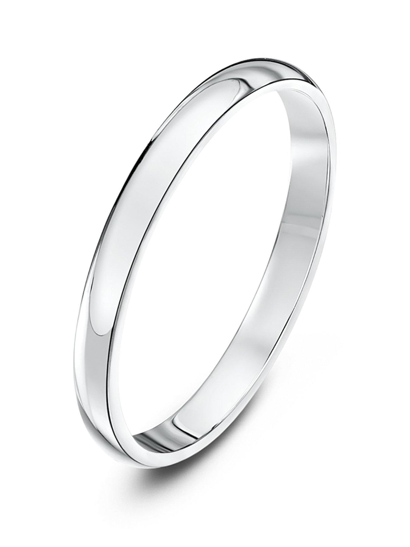 The Love Collection 9ct White Gold 2mm Heavy D Shape Band