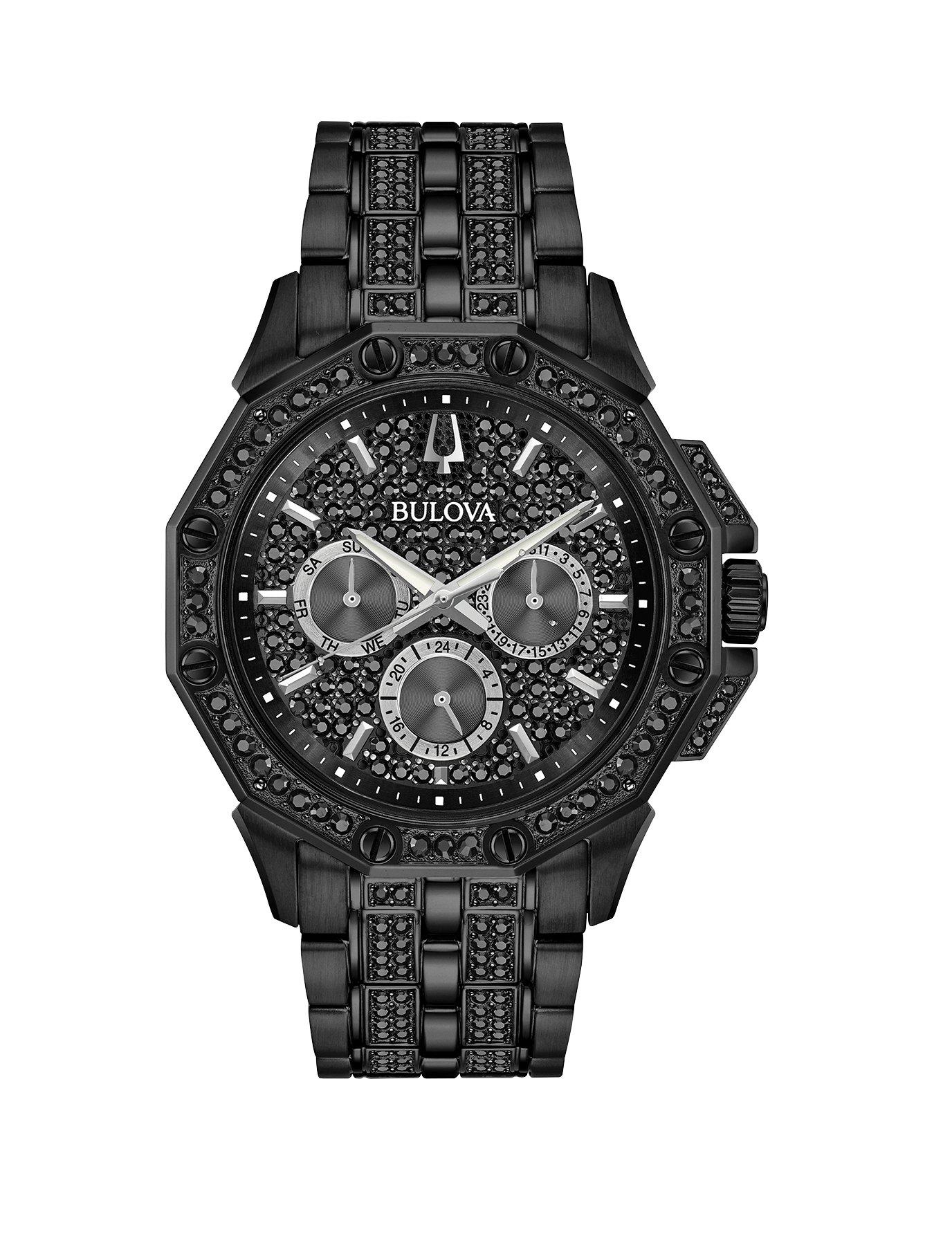 Bulova Black Crystal Set Stainless Steel Bracelet Mens Watch review