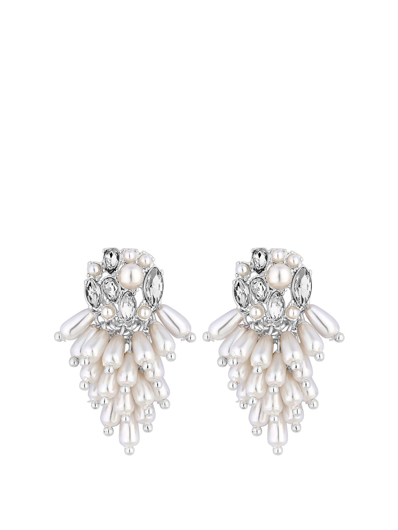 Mood Mood Silver Plated Pearl And Crystal Cluster Drop Earrings review