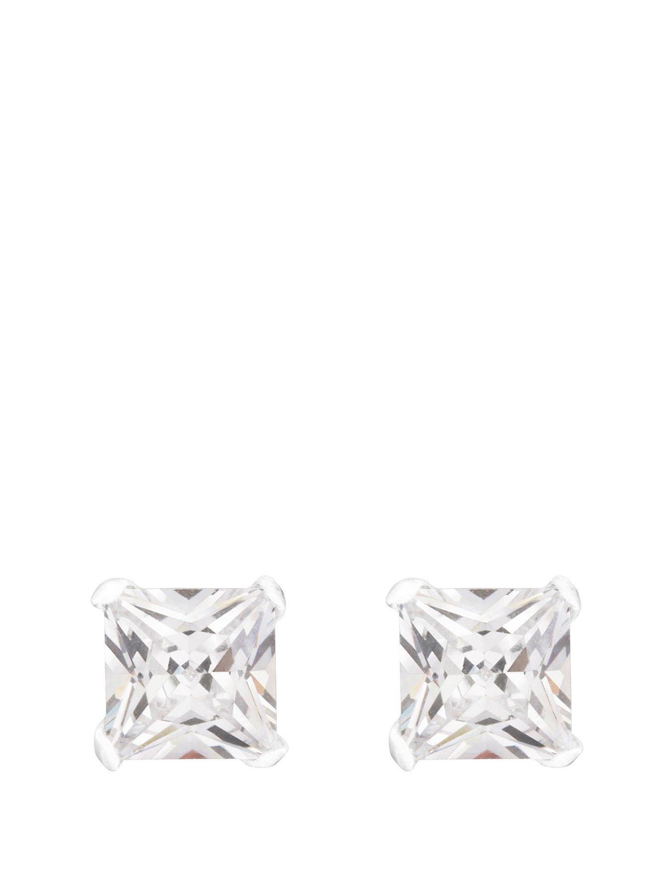 undefined Sterling Silver 5mm Princess Cut Cubic Zirconia Stud Earrings
