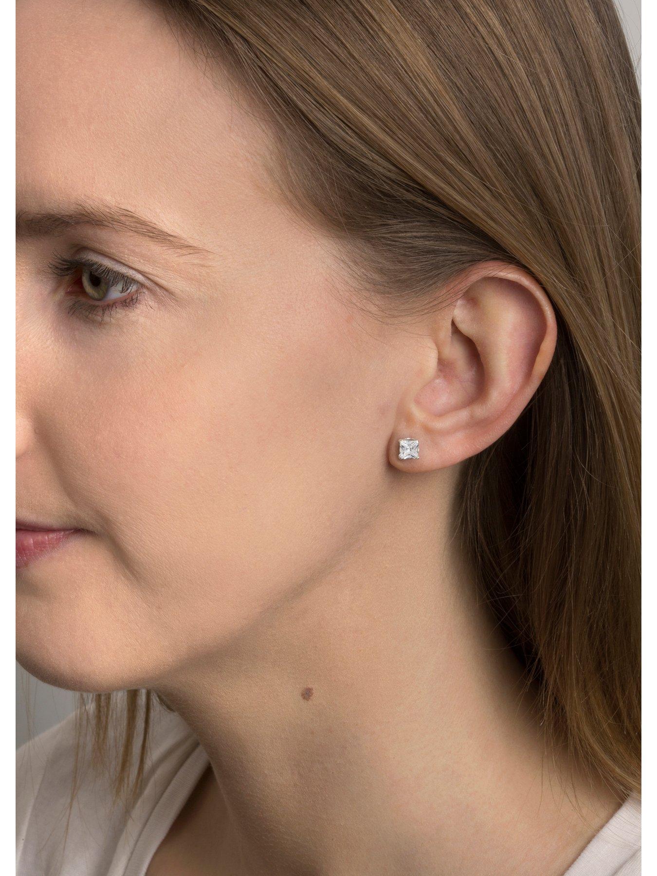 Image 2 of 4 of The Love Collection Sterling Silver 5mm Princess Cut Cubic Zirconia Stud Earrings