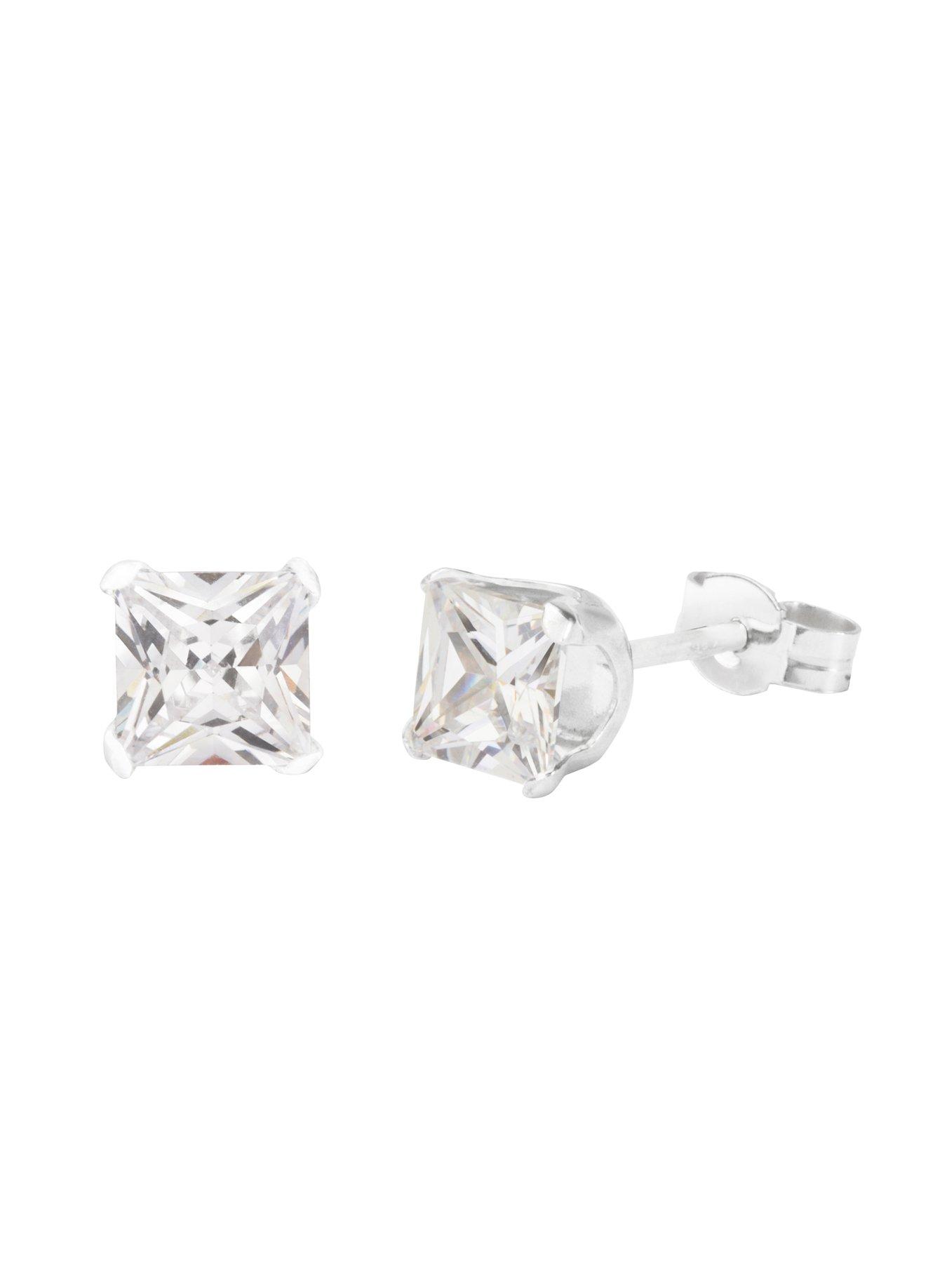 Image 3 of 4 of The Love Collection Sterling Silver 5mm Princess Cut Cubic Zirconia Stud Earrings