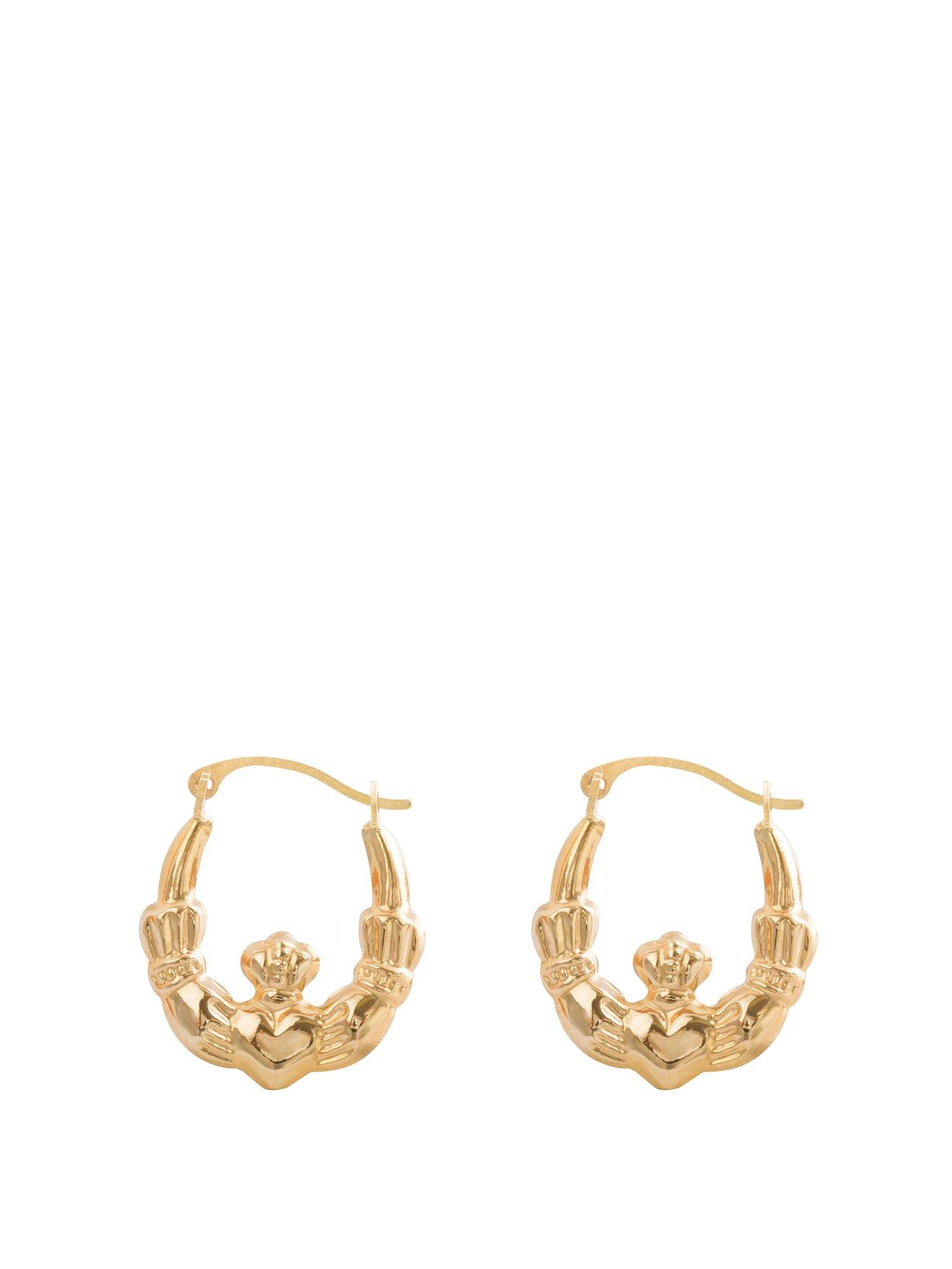 10k Gold Claddagh Small Creole Hoop Earrings