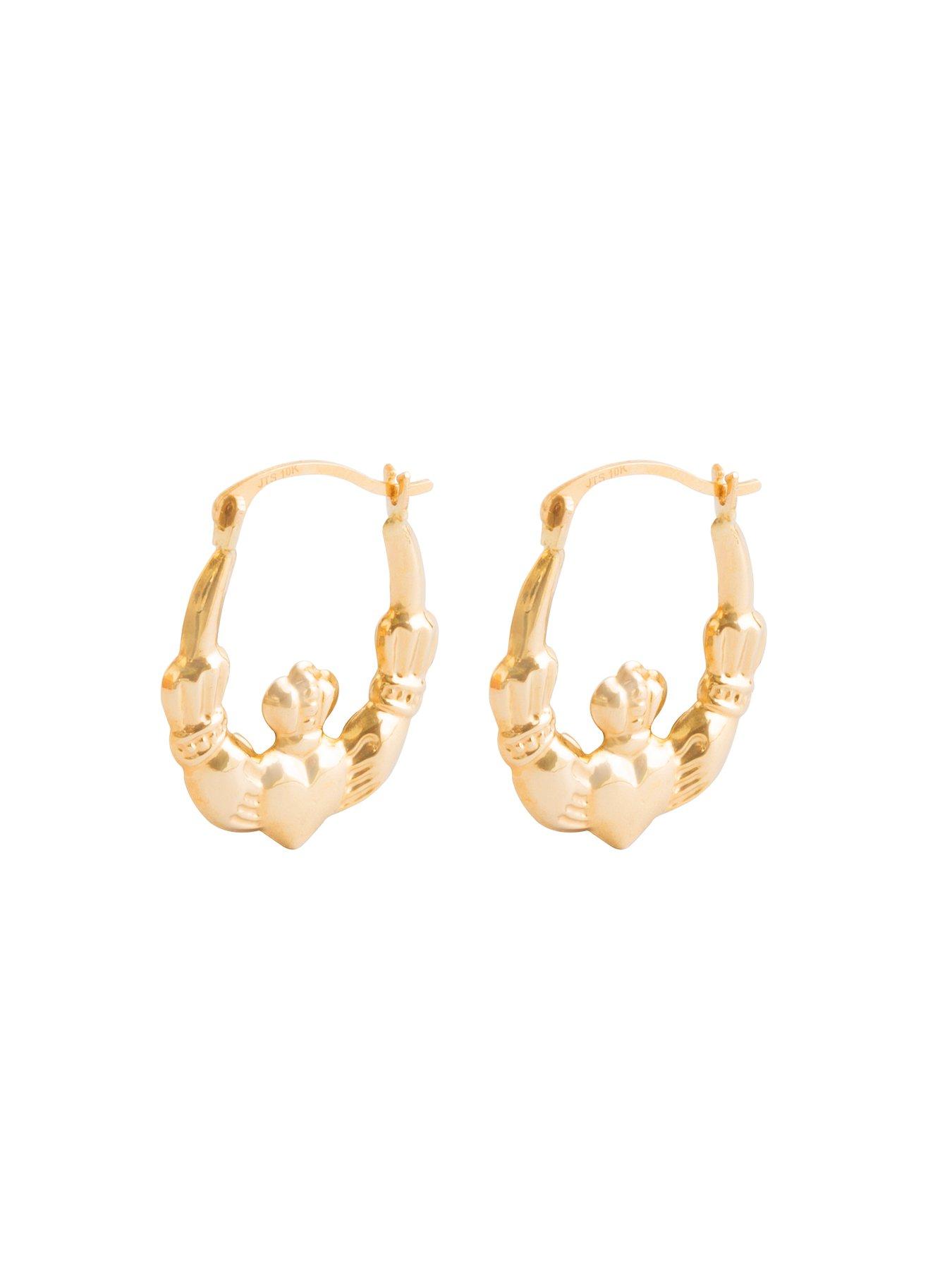 14K Gold Claddagh Creole Hoop Earrings