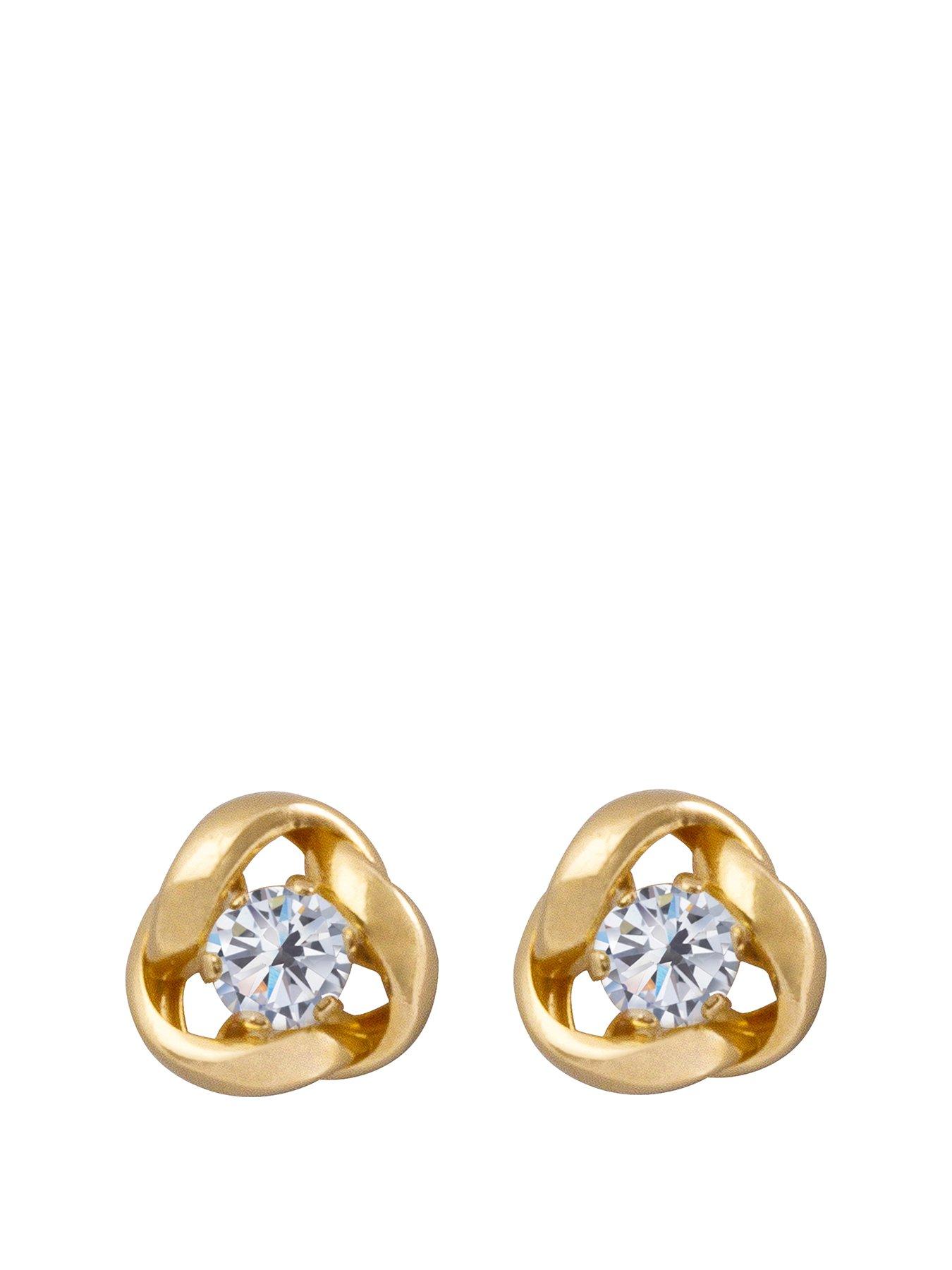 Product photograph of Love Gold 9ct Gold 6 5mm Three-way Knot Studs With 3mm Cubic Zirconia from very.co.uk