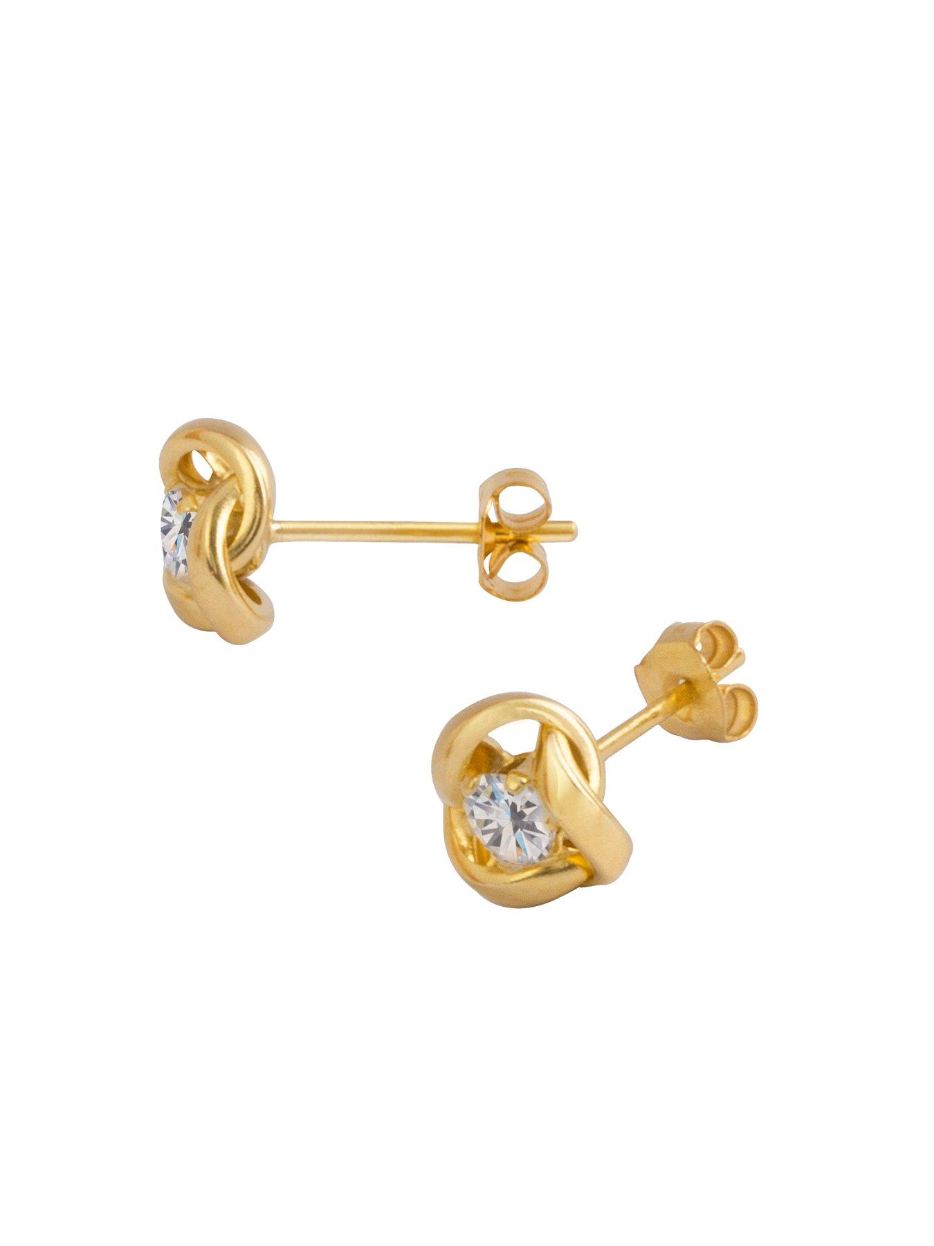 Jewellery & watches 9ct Gold 6.5mm three-way knot studs with 3mm Cubic Zirconia