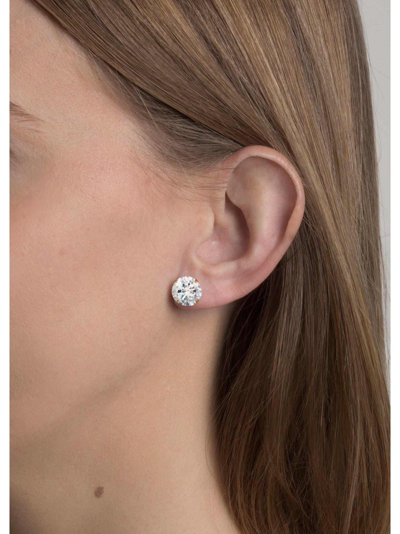 Women 9ct Gold 10mm Cubic Zirconia Stud Earrings