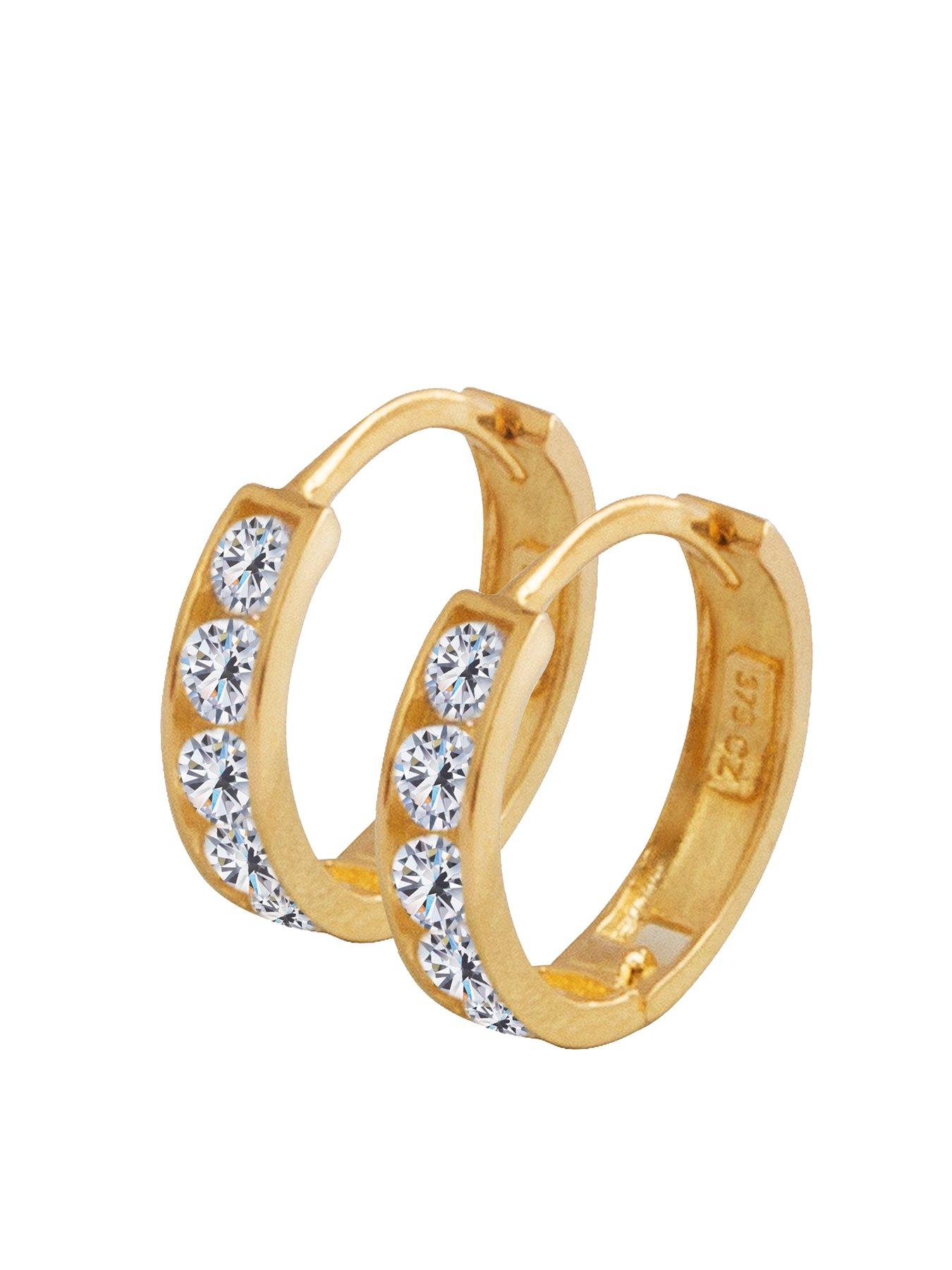 The Love Collection 9ct Gold Cubic Zirconia Huggie Hoop earrings