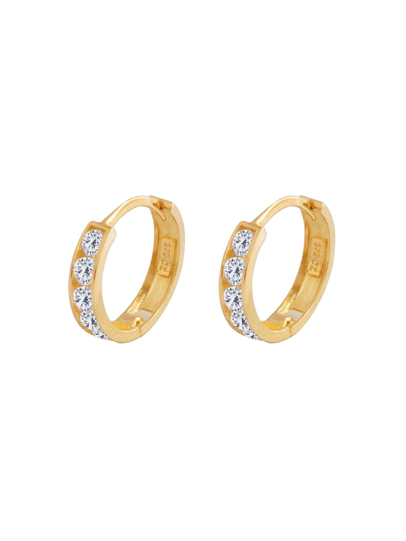 Image 3 of 4 of The Love Collection 9ct Gold Cubic Zirconia Huggie Hoop earrings