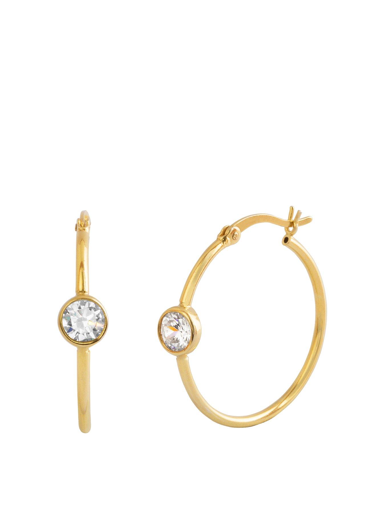 Jewellery & watches 18ct Gold Plated Silver Cubic Zirconia bezel creole hoop earrings